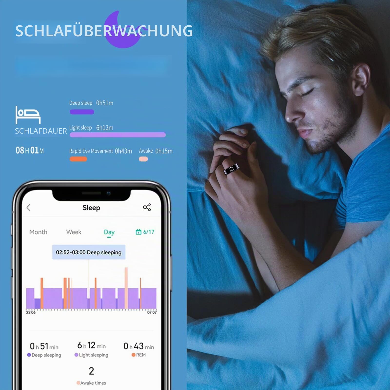 findtime Smart Ring NFC Smartringe für Herren Damen Blutdruckmessung Android IOS Fitness Ring Tracker Fitnessring Schrittzähler SpO2 Schlaftracker Pulsmesser Smartring Smarter Finger Tracking