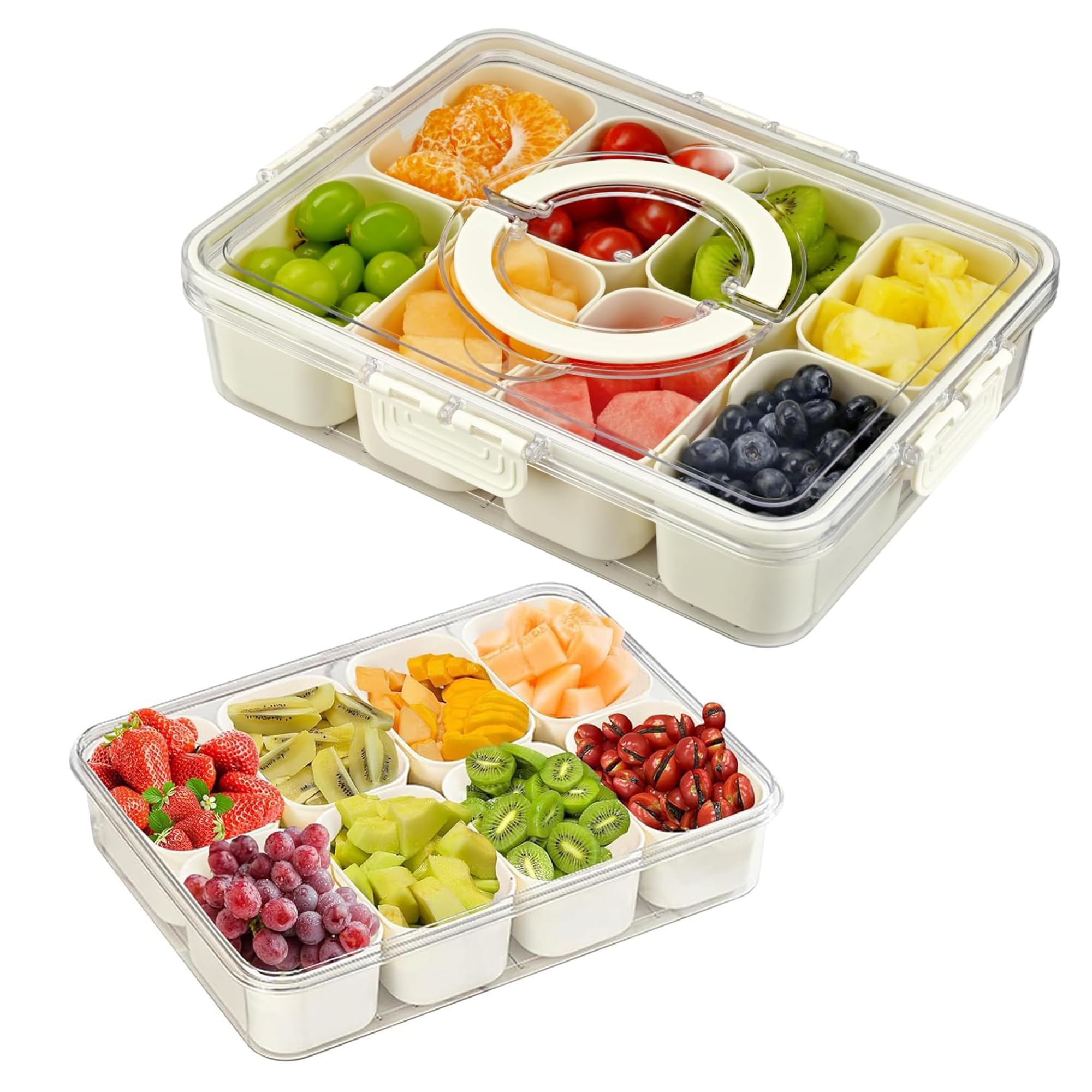 Snackle Box Container | Made with Food-Grade Durable Plastic | 8 Compartment Snack container with lid and Handle | Dishwasher Safe Snackle Box |