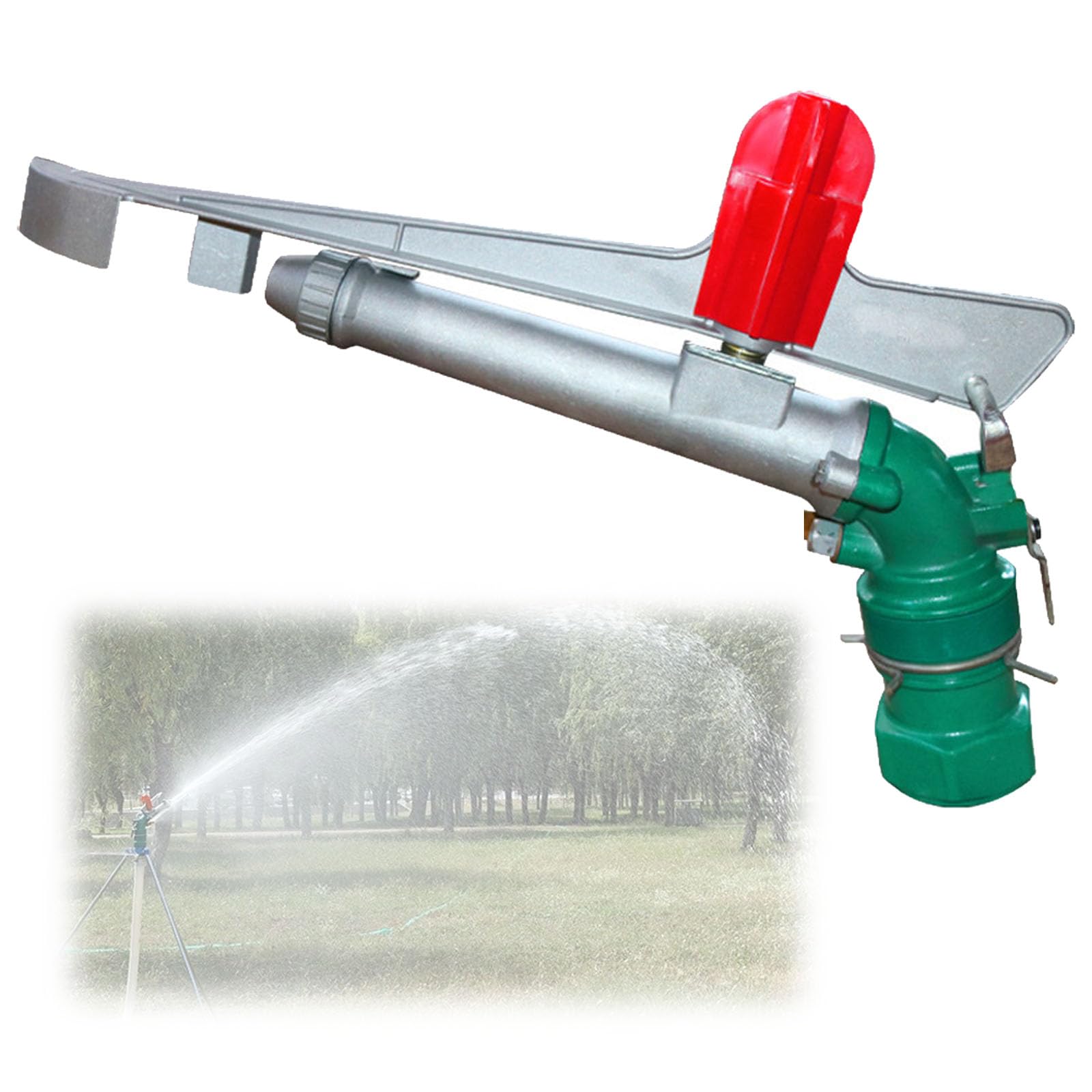 Aspersor de riego agrícola, rociador giratorio de 360° para áreas grandes, rocía uniformemente con pistola de pulverización basculante de aleación de aluminio, para mantenimiento del césped, riego de