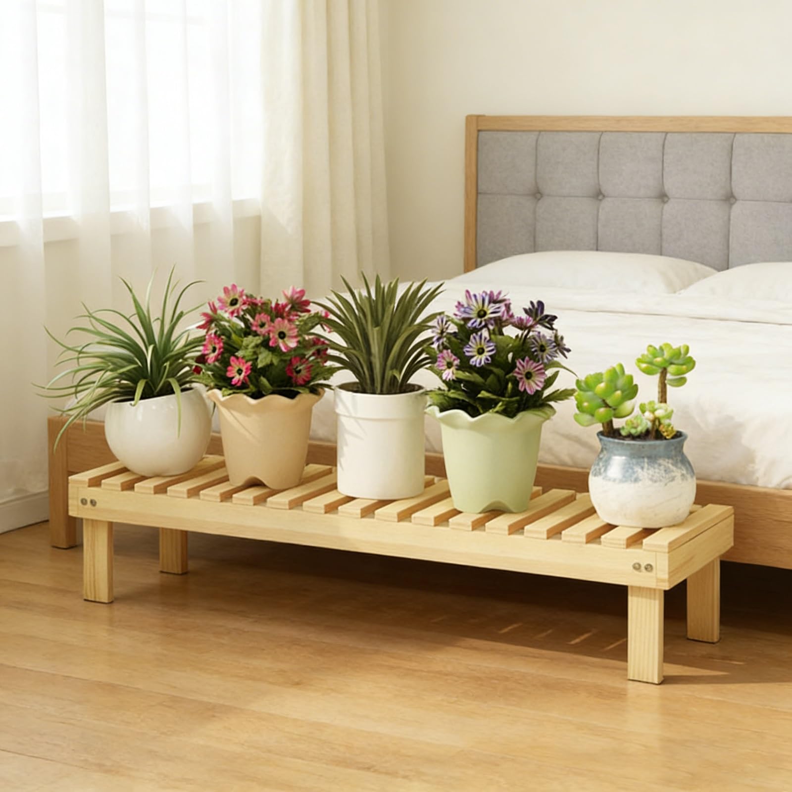 Estantería Para Plantas Expositor Macetas Para Jardín Interior Exterior Banco Largo De Un Solo Nivel Para Sala De Estar Balcón Pasillo Entrada Estante Almacenamiento Madera(Wood,98*25*30cm)