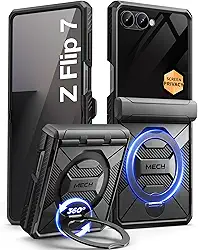 Tongate Suporte magnético giratório de 360° para Z Flip 7 Capa com proteção de tela de privacidade, [Compatível com MagSafe] [Antiderrapante] [Proteção com dobradiça] Corpo inteiro à prova de choque