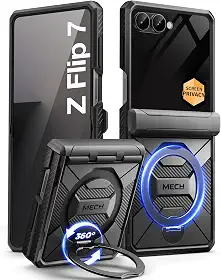 Tongate Suporte magnético giratório de 360° para Z Flip 7 Capa com proteção de tela de privacidade, [Compatível com MagSafe] [Antiderrapante] [Proteção com dobradiça] Corpo inteiro à prova de choque