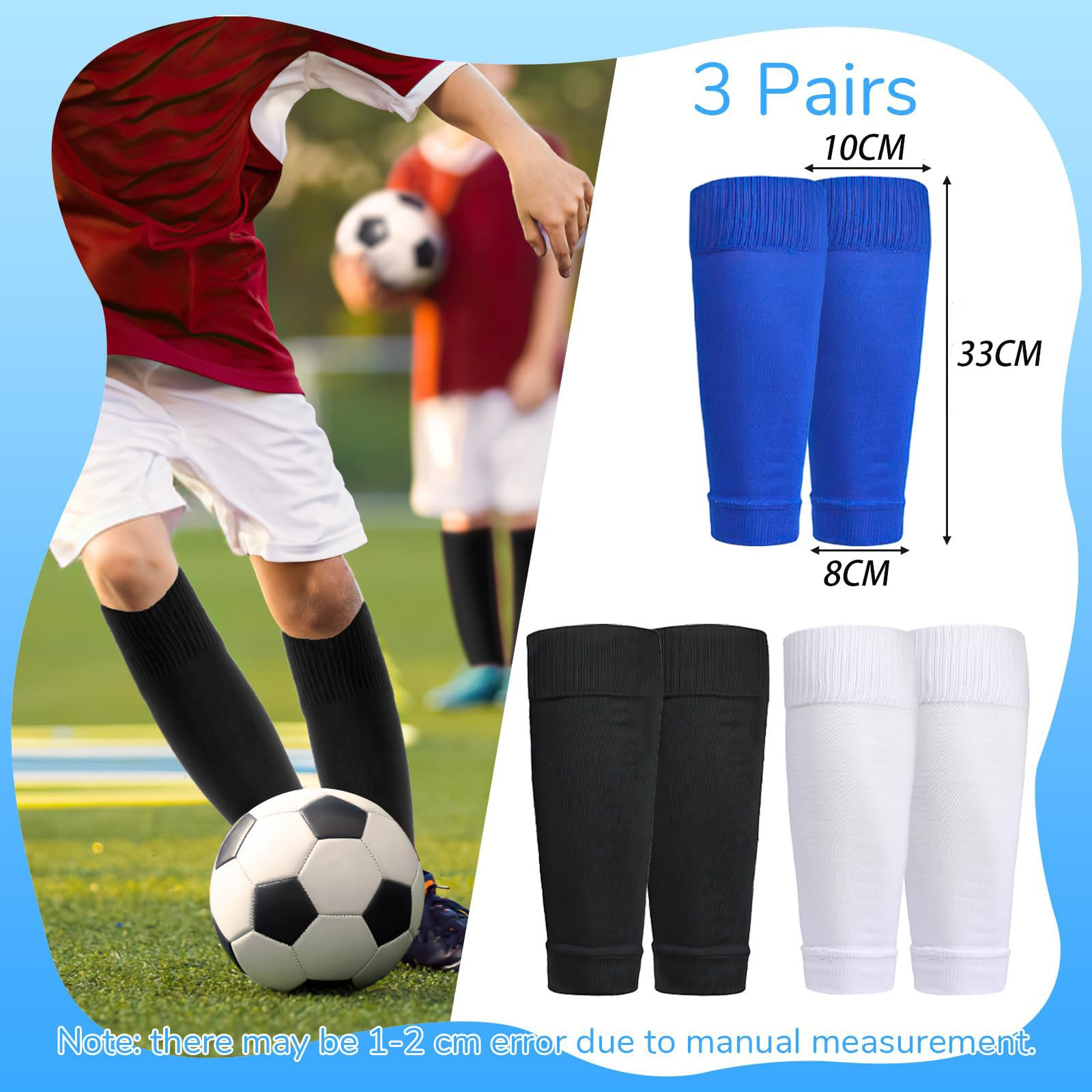 3 Paare Stutzen Kinder Fußball,Unisex,Sportsocken,Fußball Sleeves,Elastische Atmungsaktive Stutzen,Schienbeinschoner Halterung Socken Fussball,für Anfänger und Jugendliche
