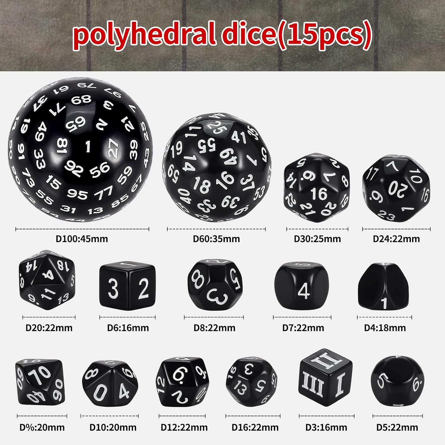 CiaraQ DND Polyhedral Dice Set (15pcs) D4-D100 Game Dice with Dice Bag for Dungeons and Dragons Role Playing Table Games (Black & White) - Image 2