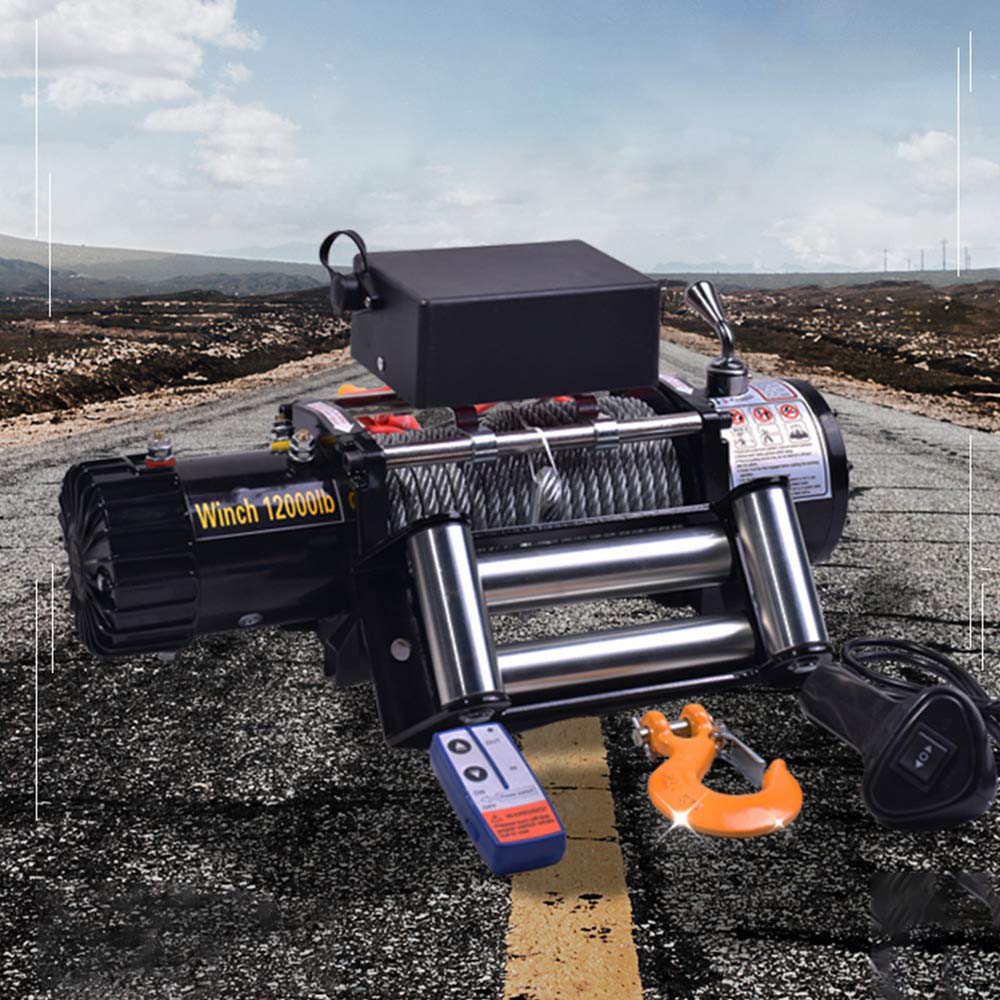 Wciągnik łańcuchowy Wciągarka elektryczna 3000LBS 24V/12V + lina syntetyczna 10M, sterowanie bezprzewodowe, do ATV SUV łódź ciężarówka z przyczepą odzyskiwanie Off Road(12V 3000lb)