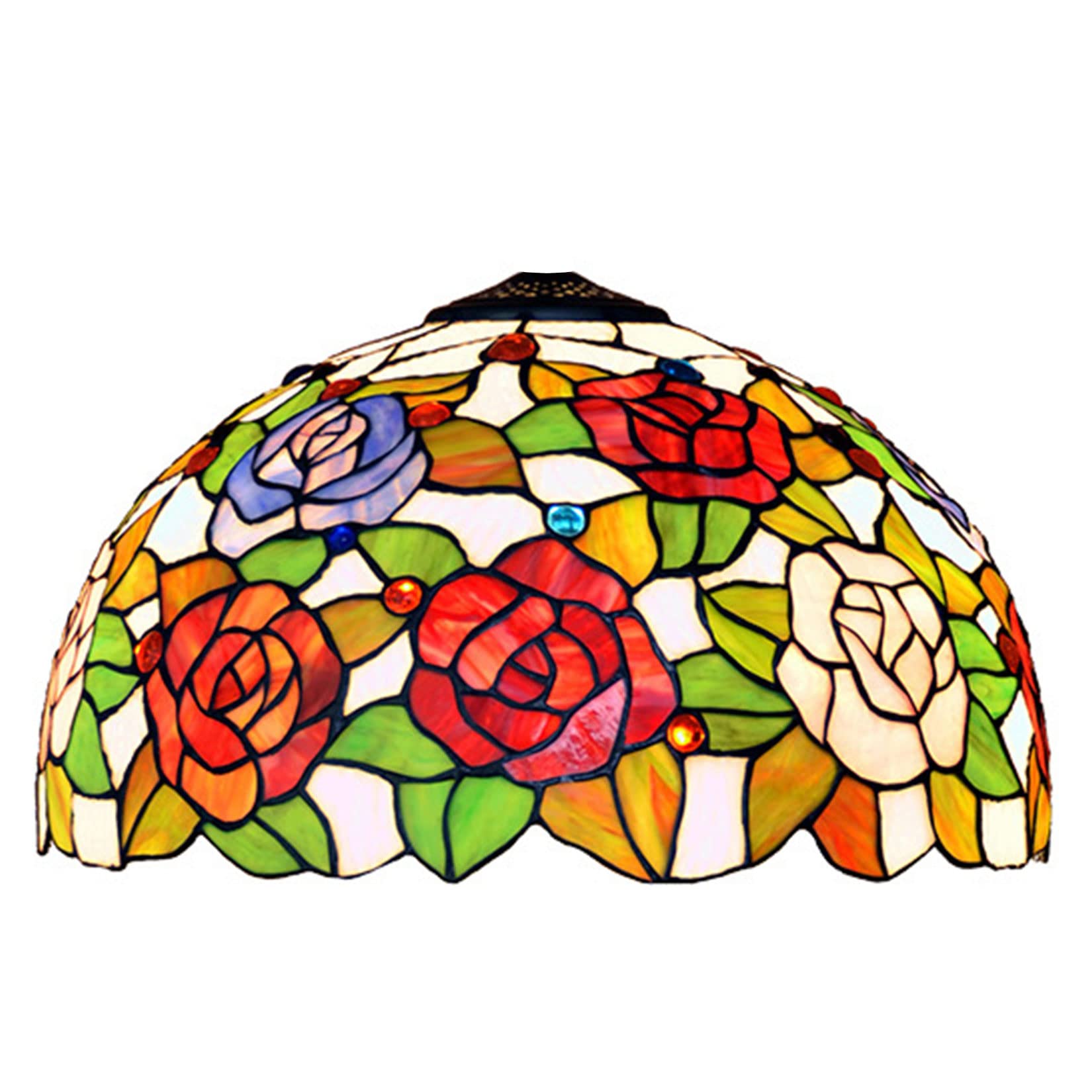 SaryEdge Stained Glass Lamp Shades Rose Lamp Replacement Shades Tiffany Style Flower Lampshade Cover Accessories for Table Lamps, Pendant Light, Floor Lamp, Desk Lamp, Ceiling Fixture,，16inch