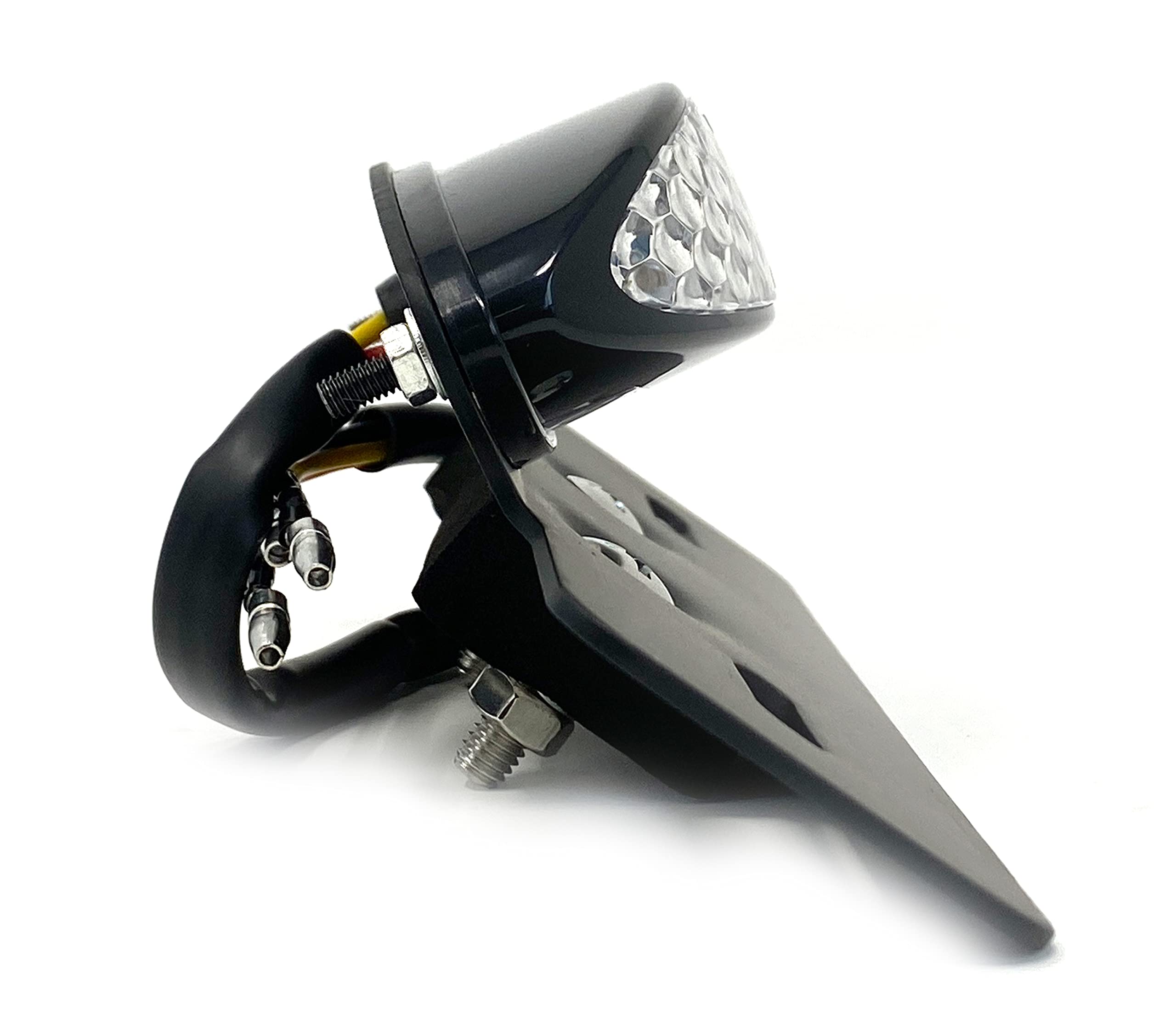 Alchemy Parts Noir Très Lumineux Norme E Transparent Lentille LED Rouge Queue Feux Stop avec Plaque Immatriculation Plaque Immatriculation Support pour Motos Motos Petit