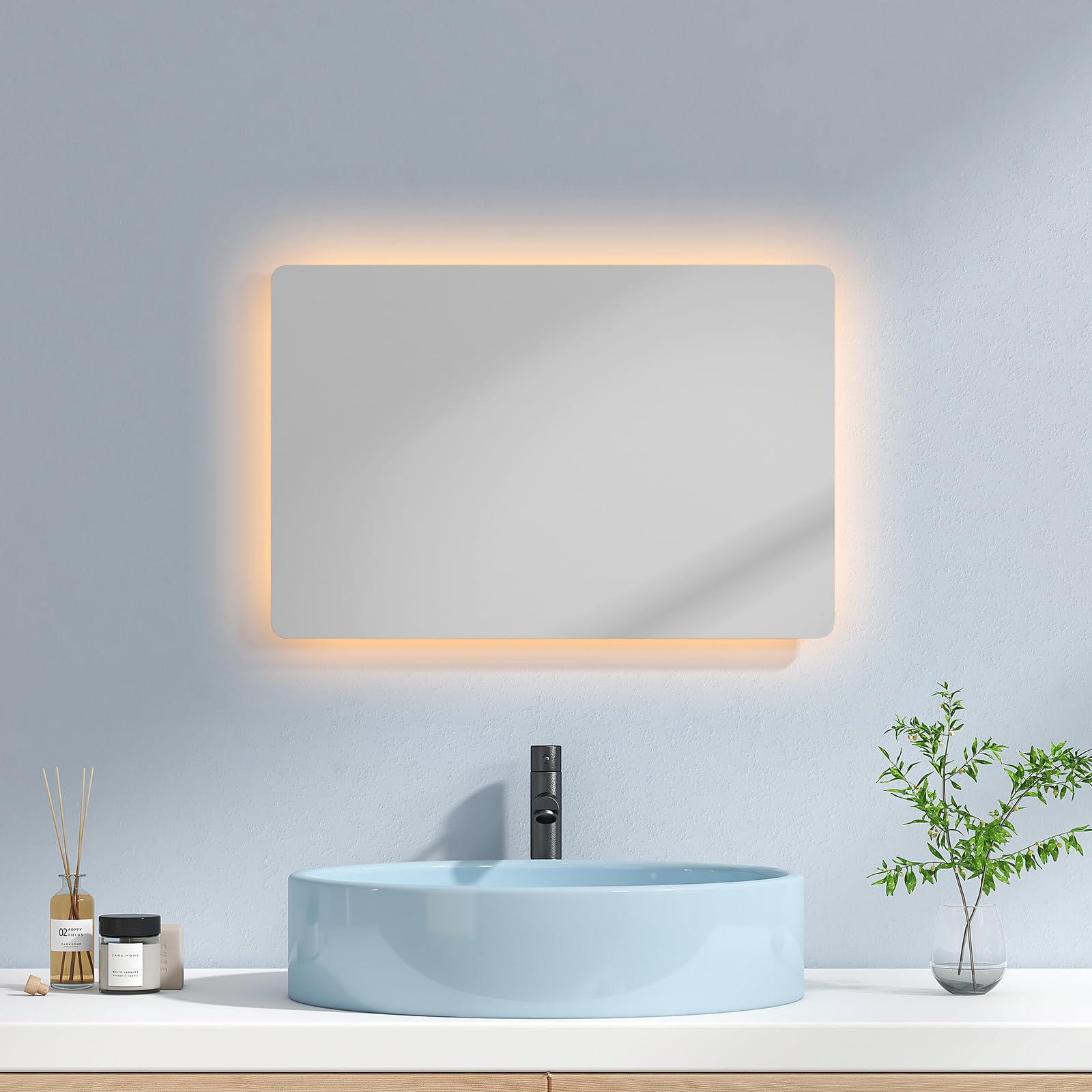 Armadietto Con Specchio Per Bagno - 40x55 Cm, Illuminazione LED, Ripiano In Vetro, Bianco - Foto 8