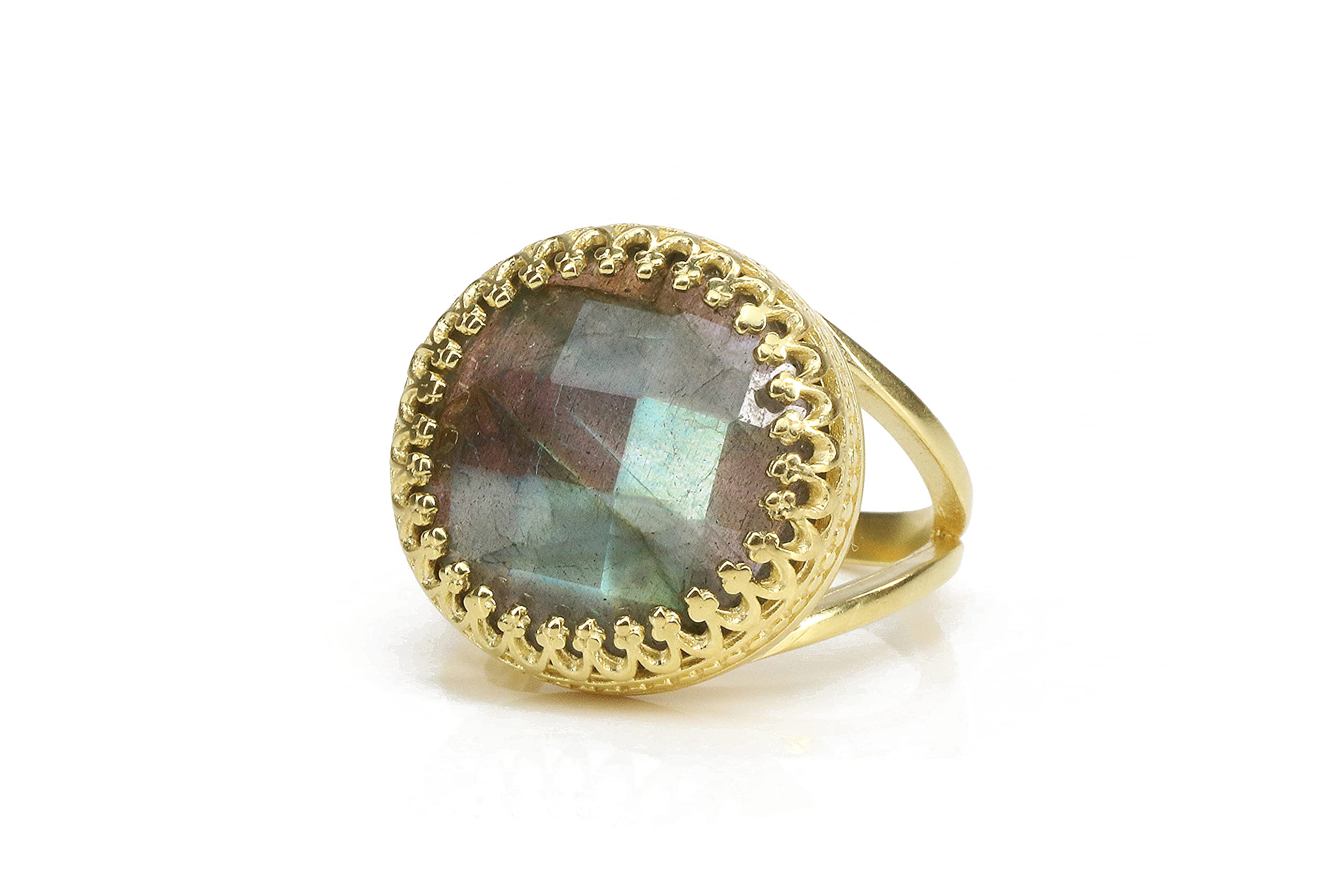 Anemone Gioielli Anelli Pietra Gemma Alla Moda - Anello Labradorite con Oro Riempito Banda 14k - Gioielli Fatti a Mano 14k per Ogni Occasione - Confezione Regalo Gratuita - Incisione Disponibile