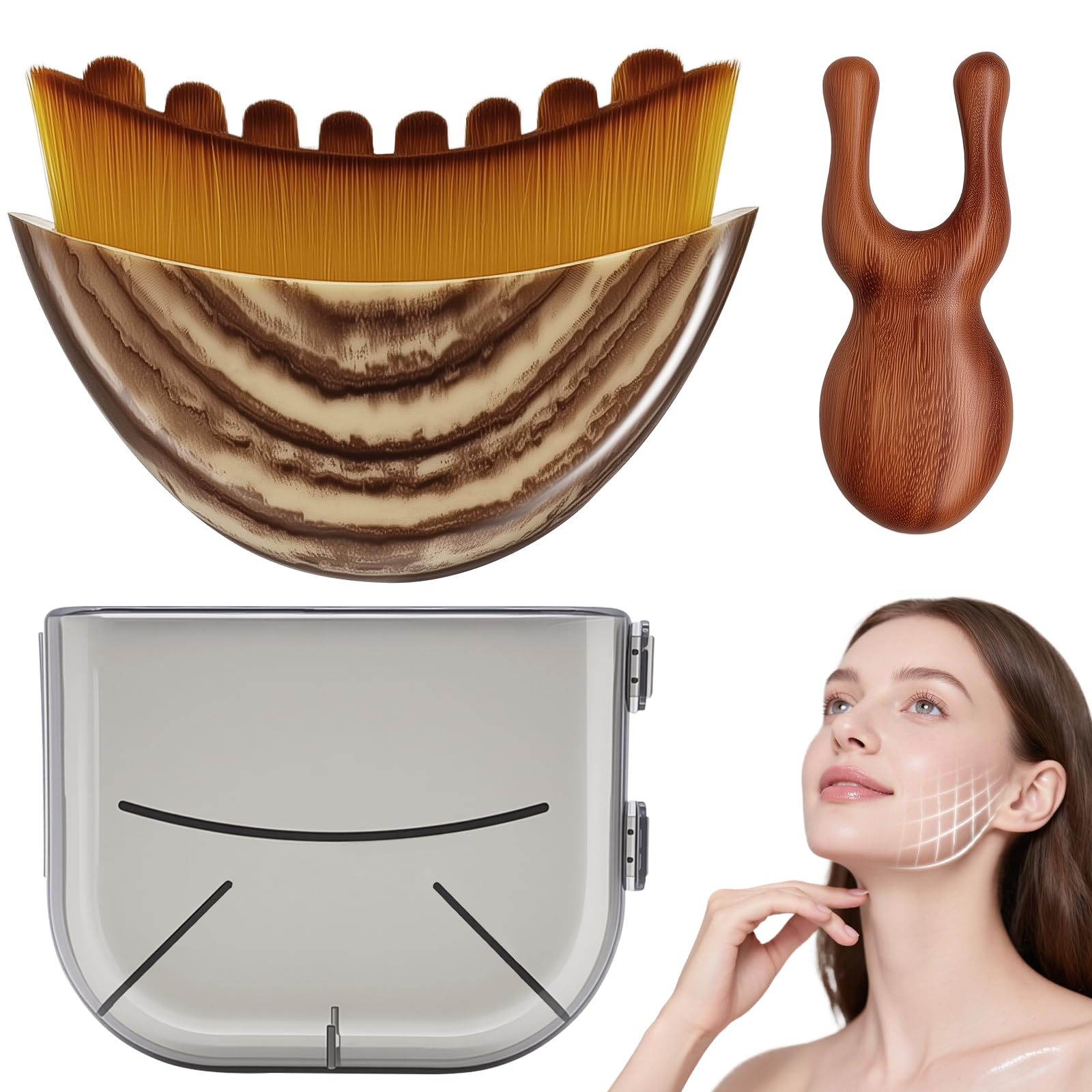 Lymphatic Contour Face Brush,Lymphatic Drainage Brush, Dry Brushing Face Brush with Wooden Facial Massage Tool,Lymphatic Drainage Massager for Face,Designed to Fit The Skin Precisely (1+1pcs)
