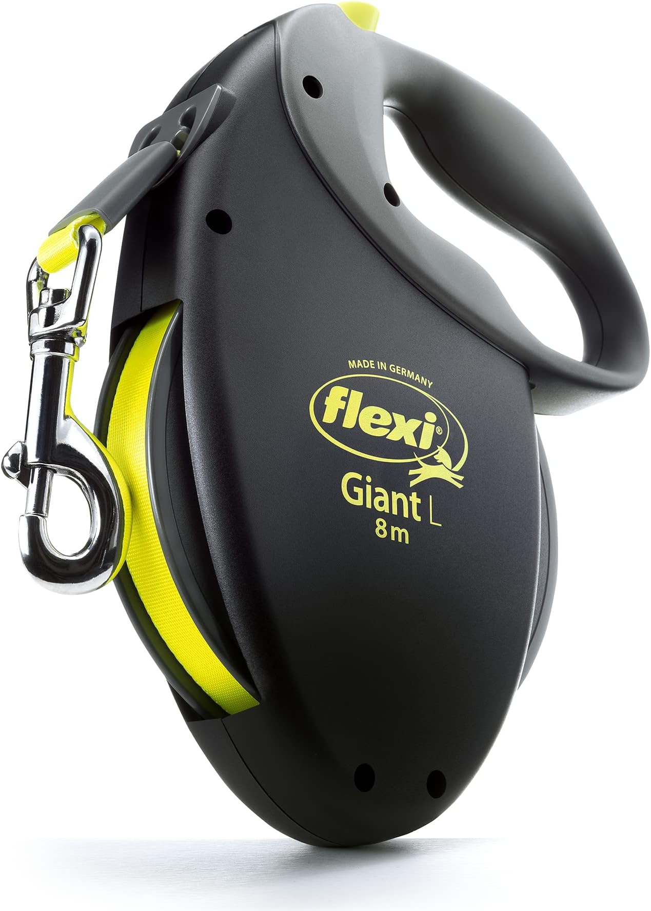 Flexi Giant L Tape 8 m, Black/ Neon for Dogs Retractable Safety Leashes for Dogs Made in Germany