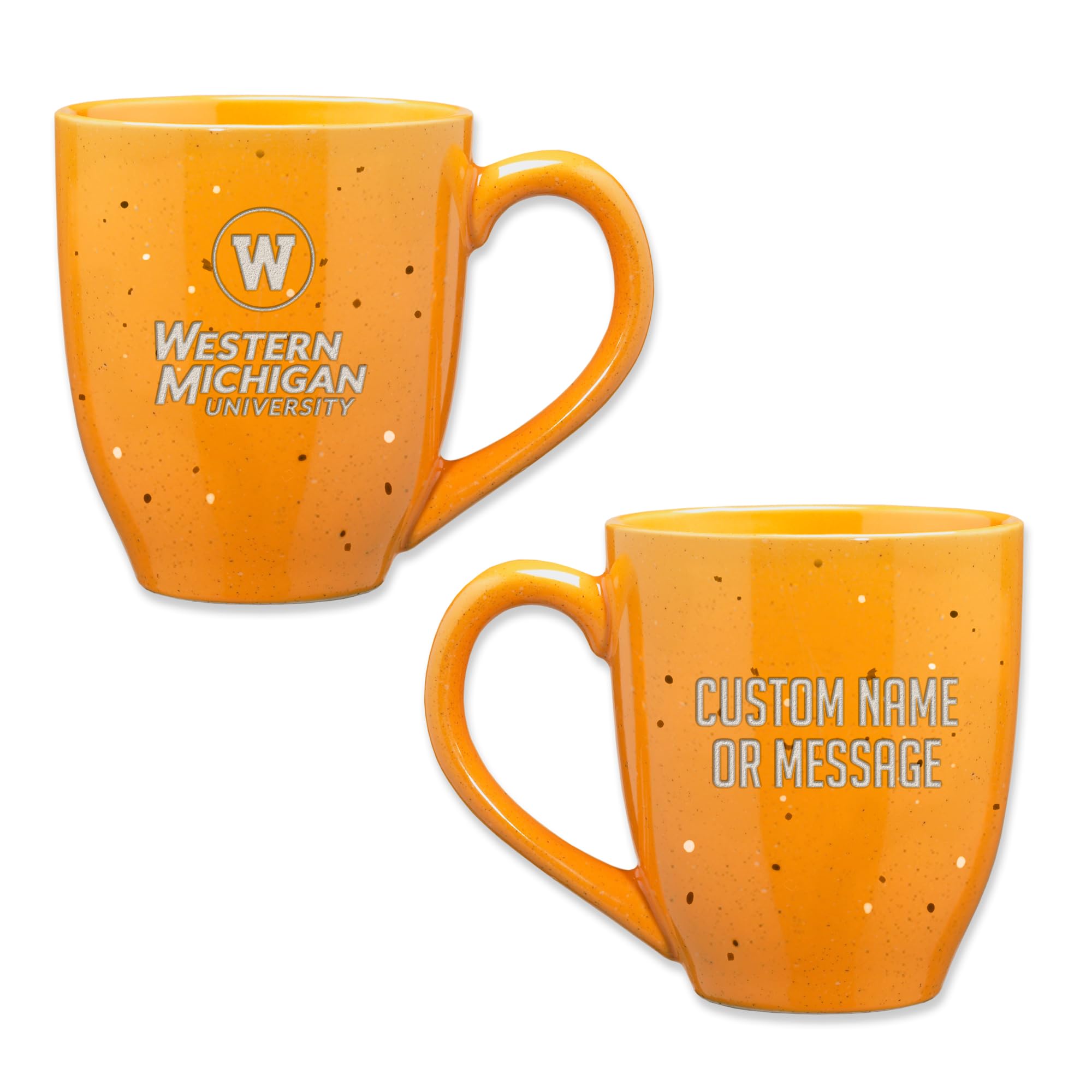 Rico Industries NCAA Western Michigan Broncos Yellow Personalized 16 oz Team Color Laser Engraved Speckled Ceramic Coffee Mug