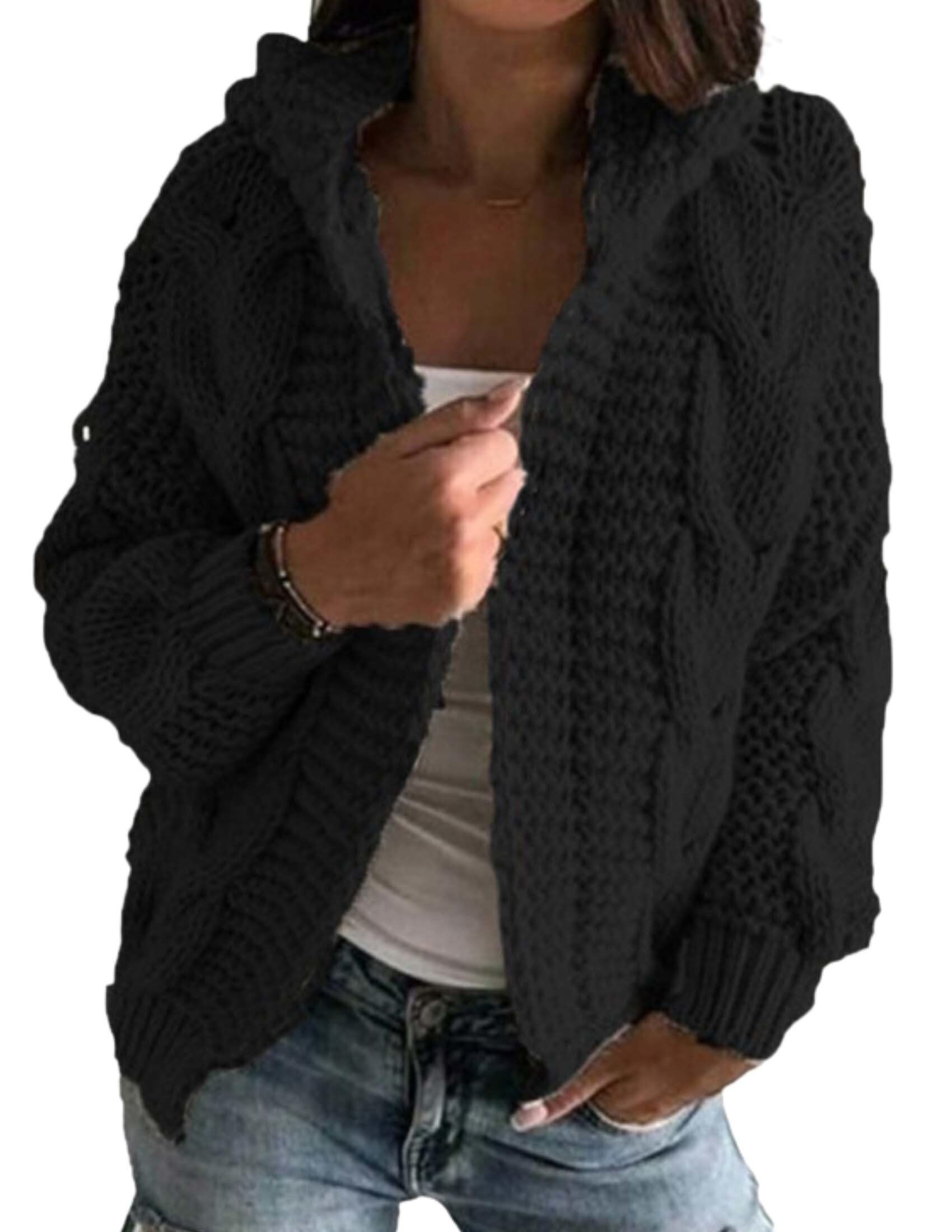 LIZALIG Women Cable Knit Chunky Sweater Comfy Long Sleeve Open Knitted Pullover Fall Winter Trendy Knitwear