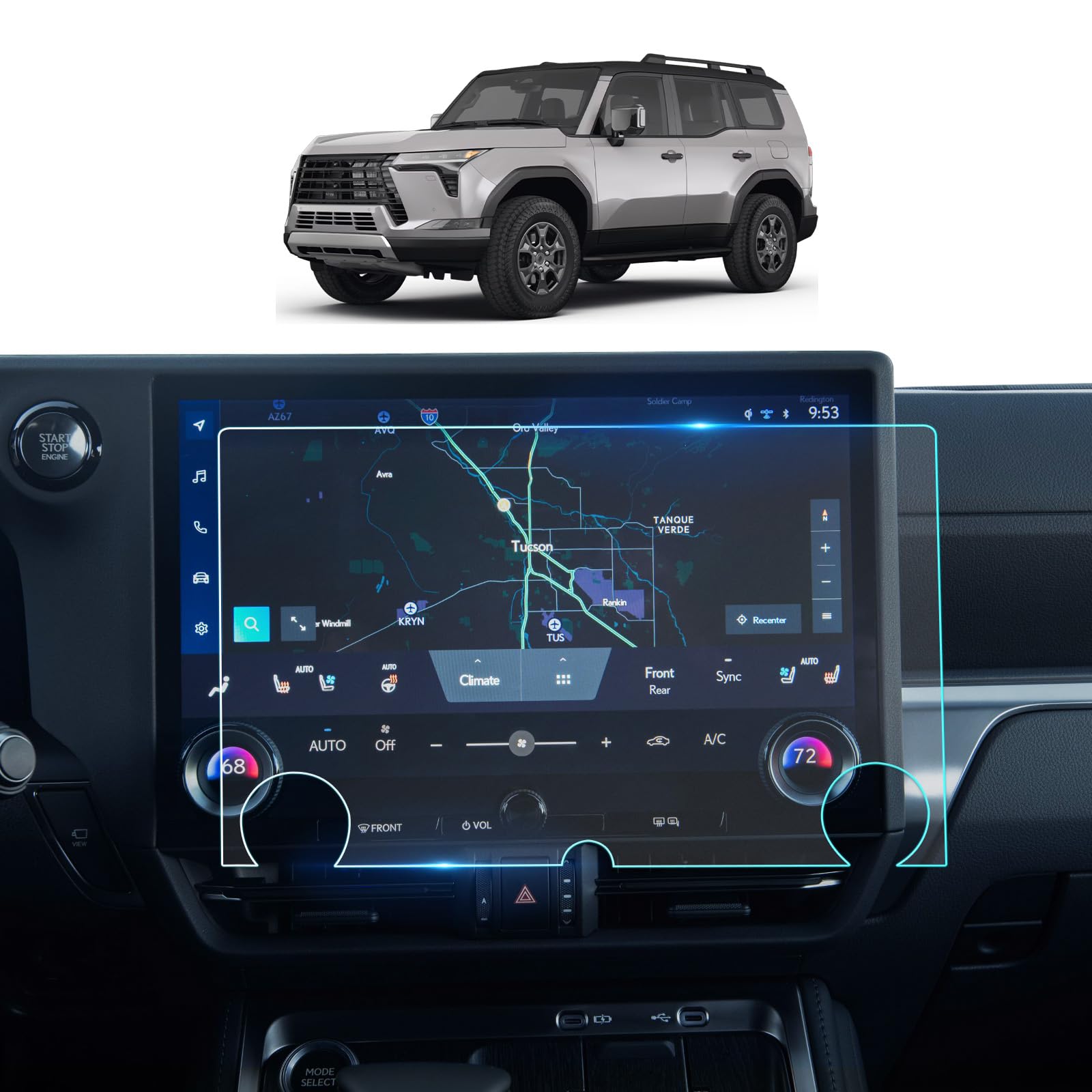 BIXUAN For 2024-2026 Lexus GX550 Matte Screen Protector For 2024 2025 2026 GX550 (Premium/Luxury/Overtrail) 14Inch Touchscreen 2026 GX550 Accessories 9H Tempered Glass [Anti-Glare&amp;Fingerprint]