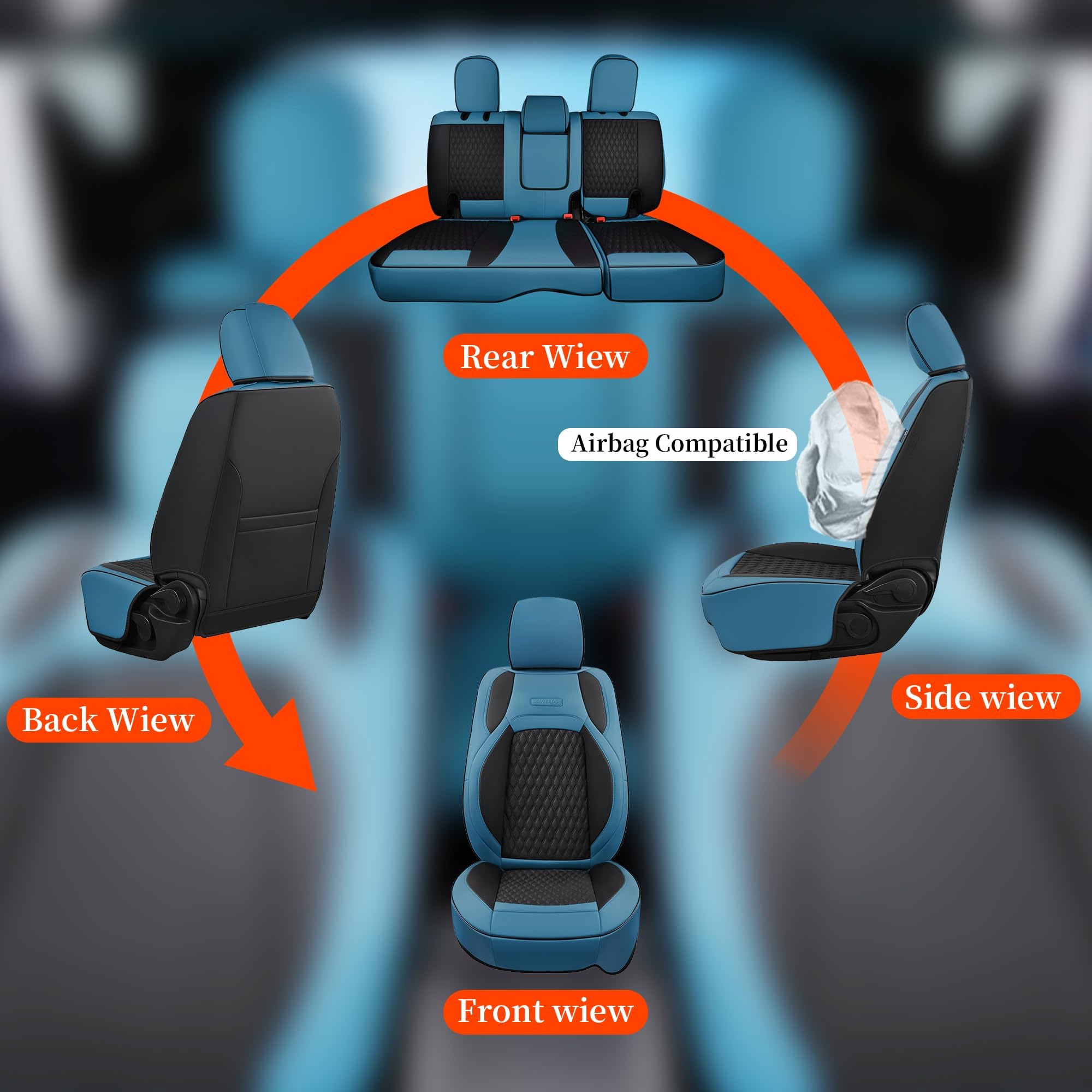 Coverado Wrangler JK Seat Covers 4 Door for Jeep Waterproof Leather Car Seat Cover for Jeep Wrangler Vehicle — view 4