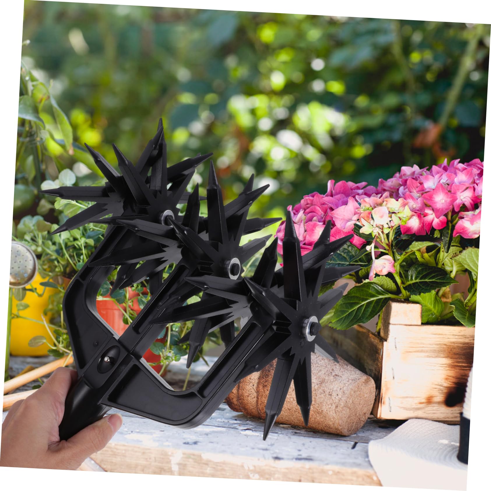 Cultivador Rotatorio de Jardín Negro Abs, Herramienta de Mano | Púas para Suelo y Plantas, Uso en Césped y Jardines, Escarificador de Tierra Aireador