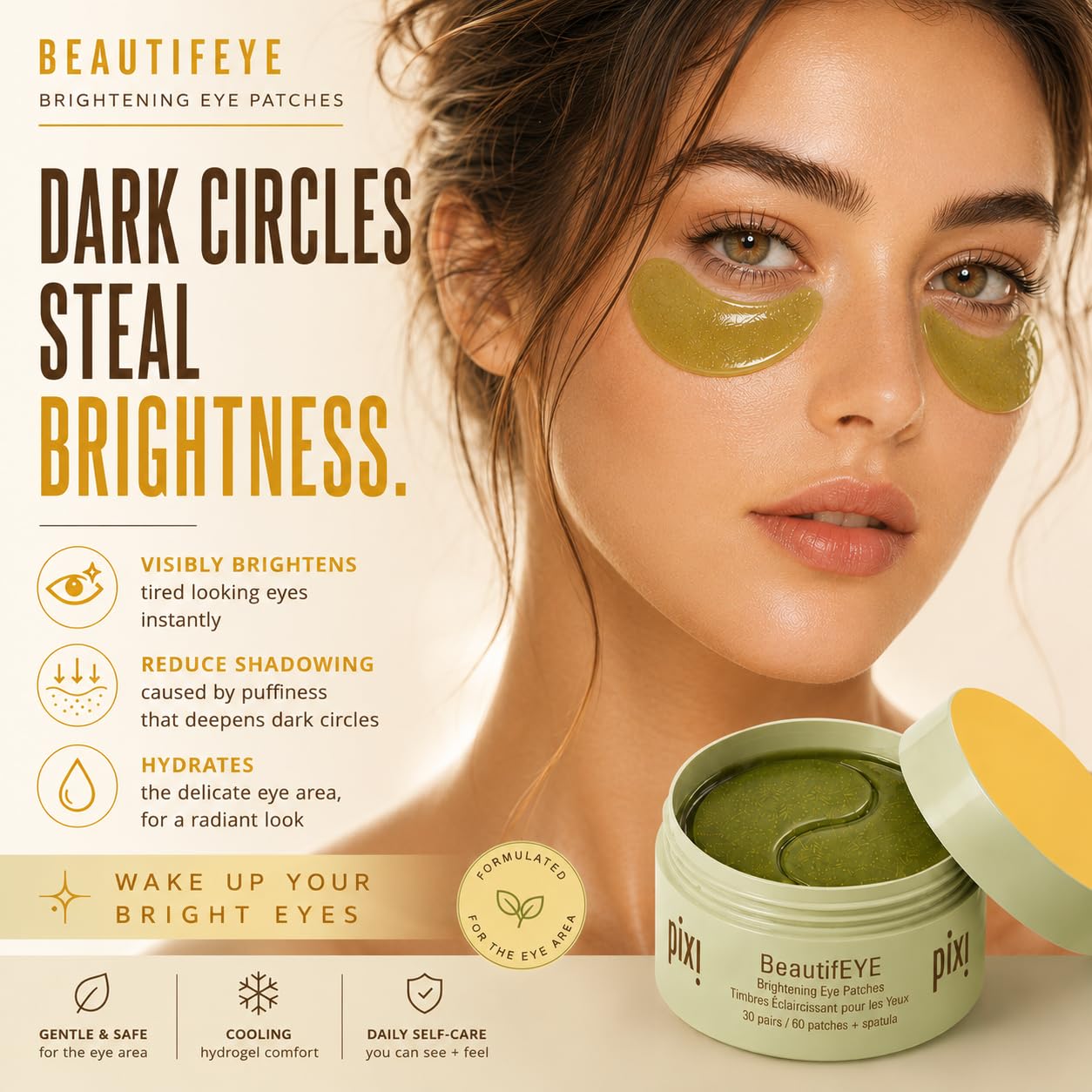 Pixi Beauty BeautifEYE Eye Patches | Parches Ojos Bolsas y Ojeras con Vitamina C, Licorine y Ginseng | Contorno de Ojos Parches de Hidrogel Iluminadores y Energizantes | 30 Pares (60 Unidades)