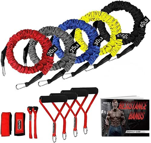 Resistance Bands, 15 Pieces Exercise Elastic Bands Set, 20lbs to
