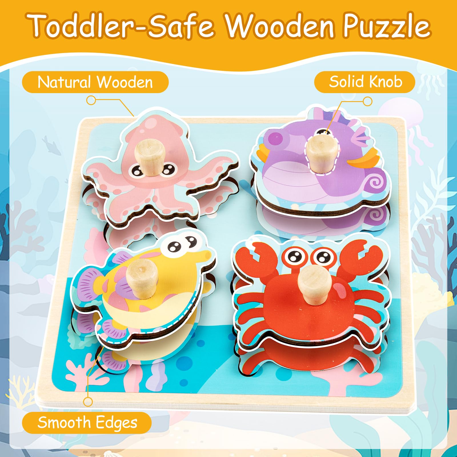 Puzzle Bois Enfant 4 Pièces Animaux Jouet Éducatif Montessori 1 2 3 ans