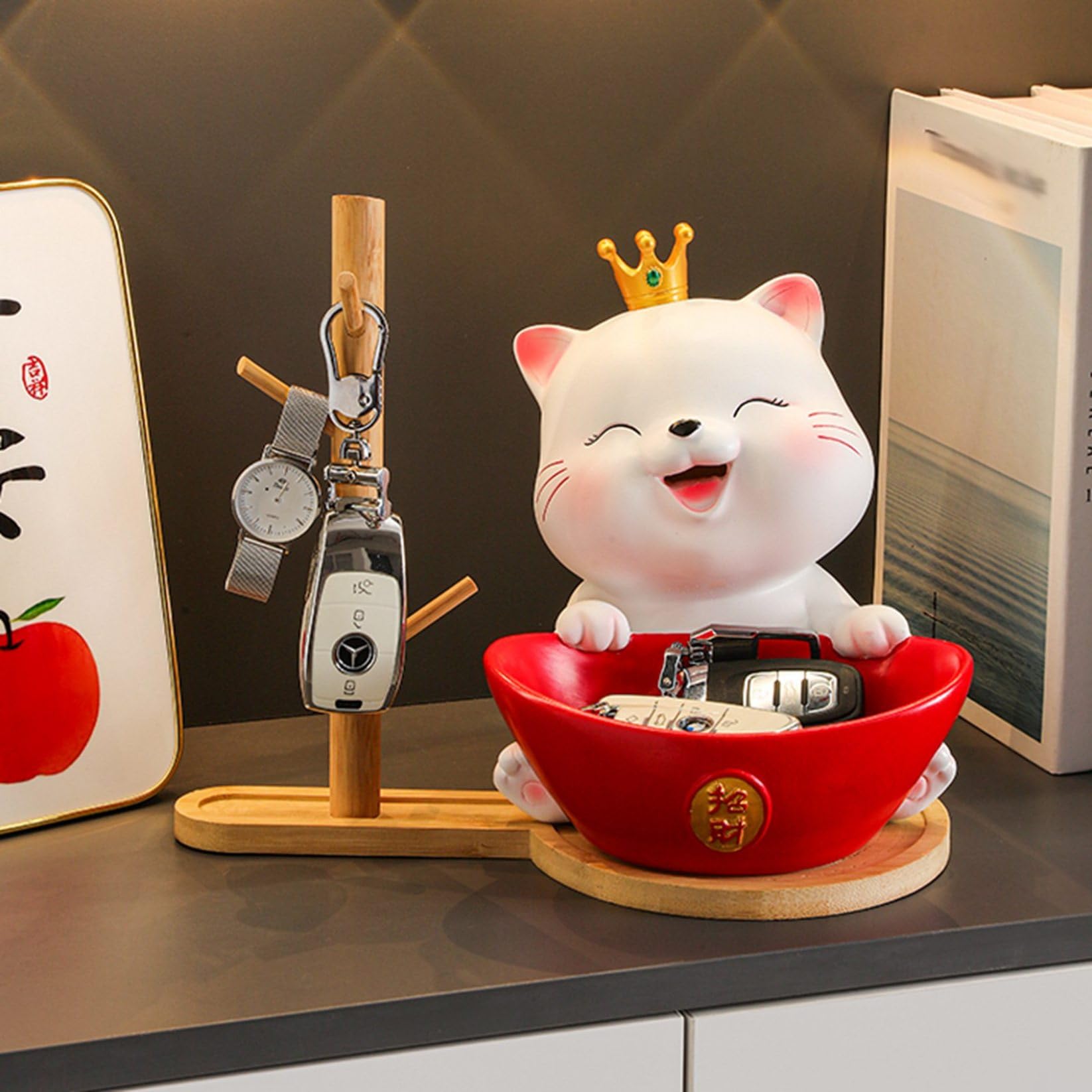 PVTK猫イメージ樹脂製キーラック 多機能玄関小物収納 卓上飾り腕時計 