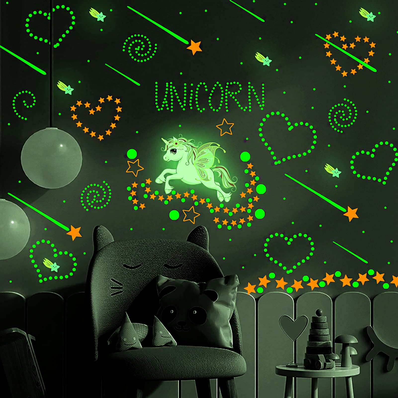 Glow in The Dark Stars for Ceiling, 640 Pcs Glowing Unicorn Stickers for Ceiling Decor, Colorful Wall Decals Decor for Kids Girls Boys Bedroom