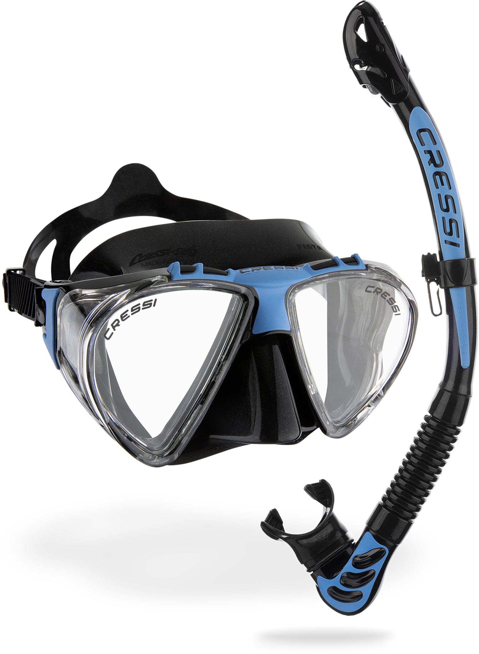 CRESSI Penta & Alpha Combo Black/Blue - Penta Mask + Alpha Snorkel for Diving and Snorkelling, Black/Blue, One Size, Unisex