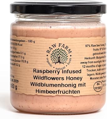Raw Farm - Raspberry Infused Raw Wildflowers Honey with Real Raspberry Fruits 450 g