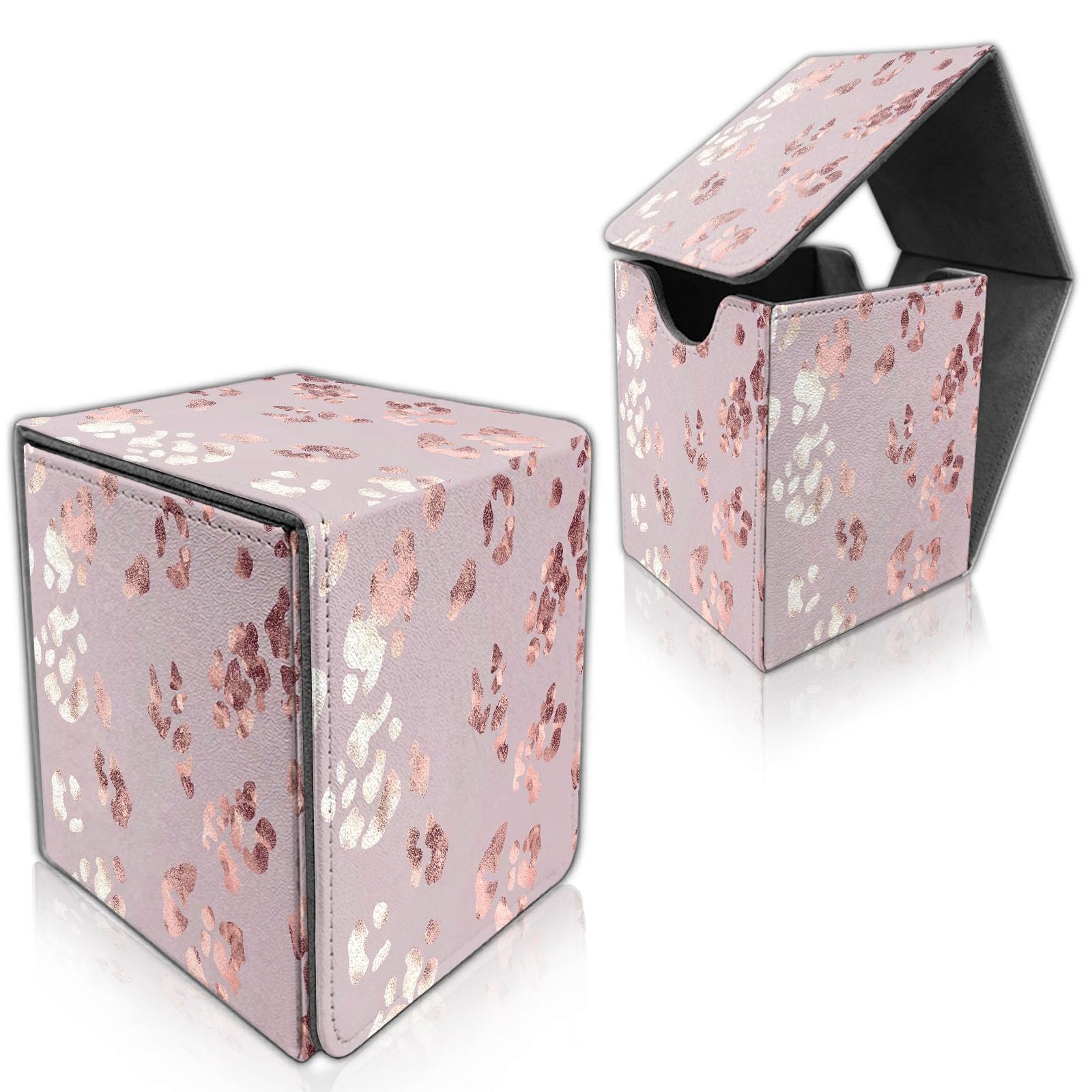 DISUOFEART for MTG Deck Box, Trading Card Storage Case Holds 100+ Sleeved Cards, Rose Gold Foil Leopard Prints Magnetic Closure Durable Deck Holder for Magic The Gathering, TCG & Commander