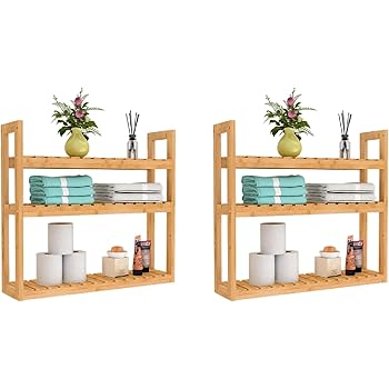 Domax Bamboo Bathroom Shelf 3 Tier Wall Mount Storage Rack Multifunctional Adjustable Layer Free Standing Over Toilet Utility Shelves Living Room Kitchen Bamboo Pack Of 2 Amazon Com