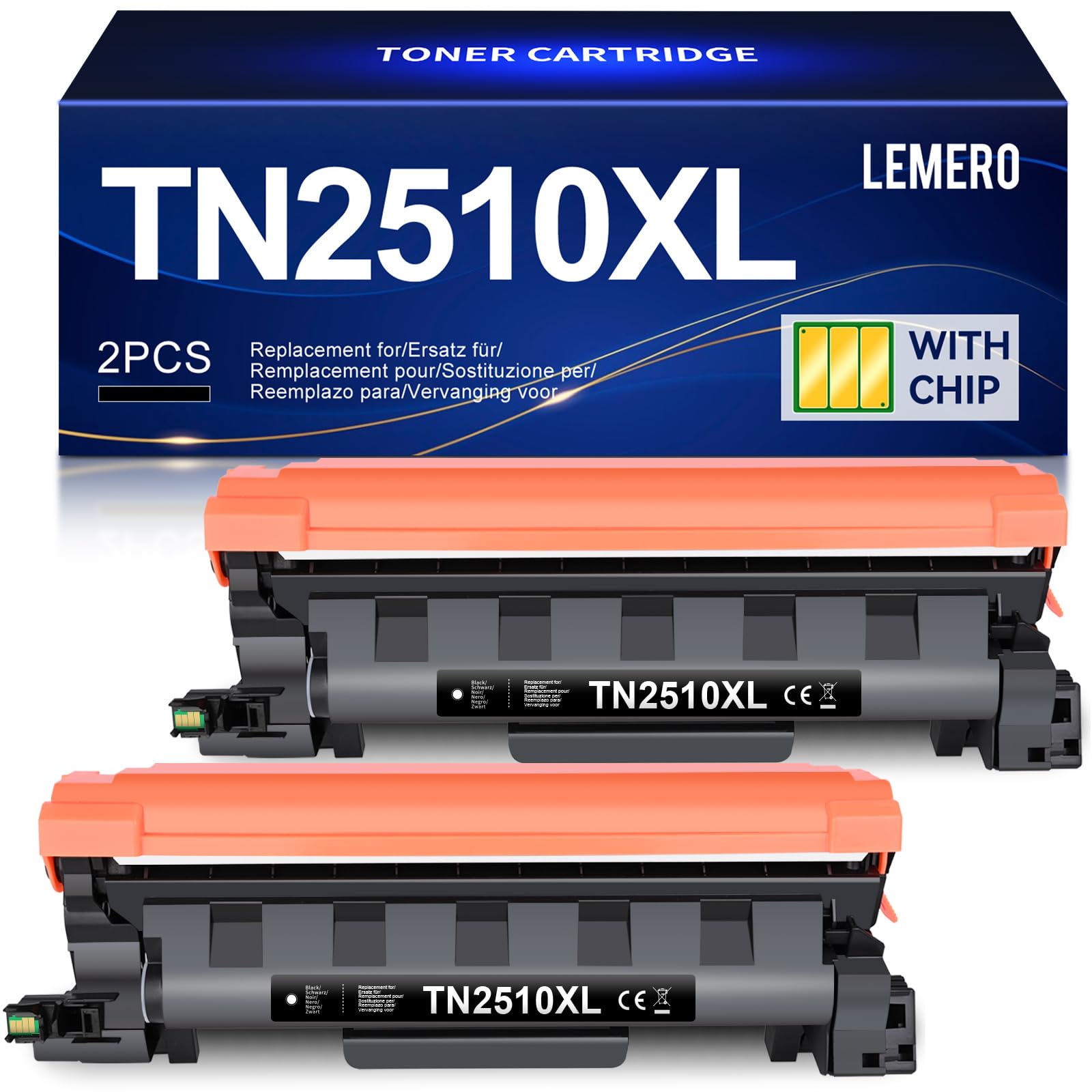 Lemero TN2510XL Toner Kompatibel für Brother MFC-l2827dw MFC-l2800dw MFC-l2827dw hl-l2400dw mfc-l2835dw hl-l2400dwe mfc-l2860dwe dcp-l2660dw hl-l2445dw für 2510 Toner (2 Pack)