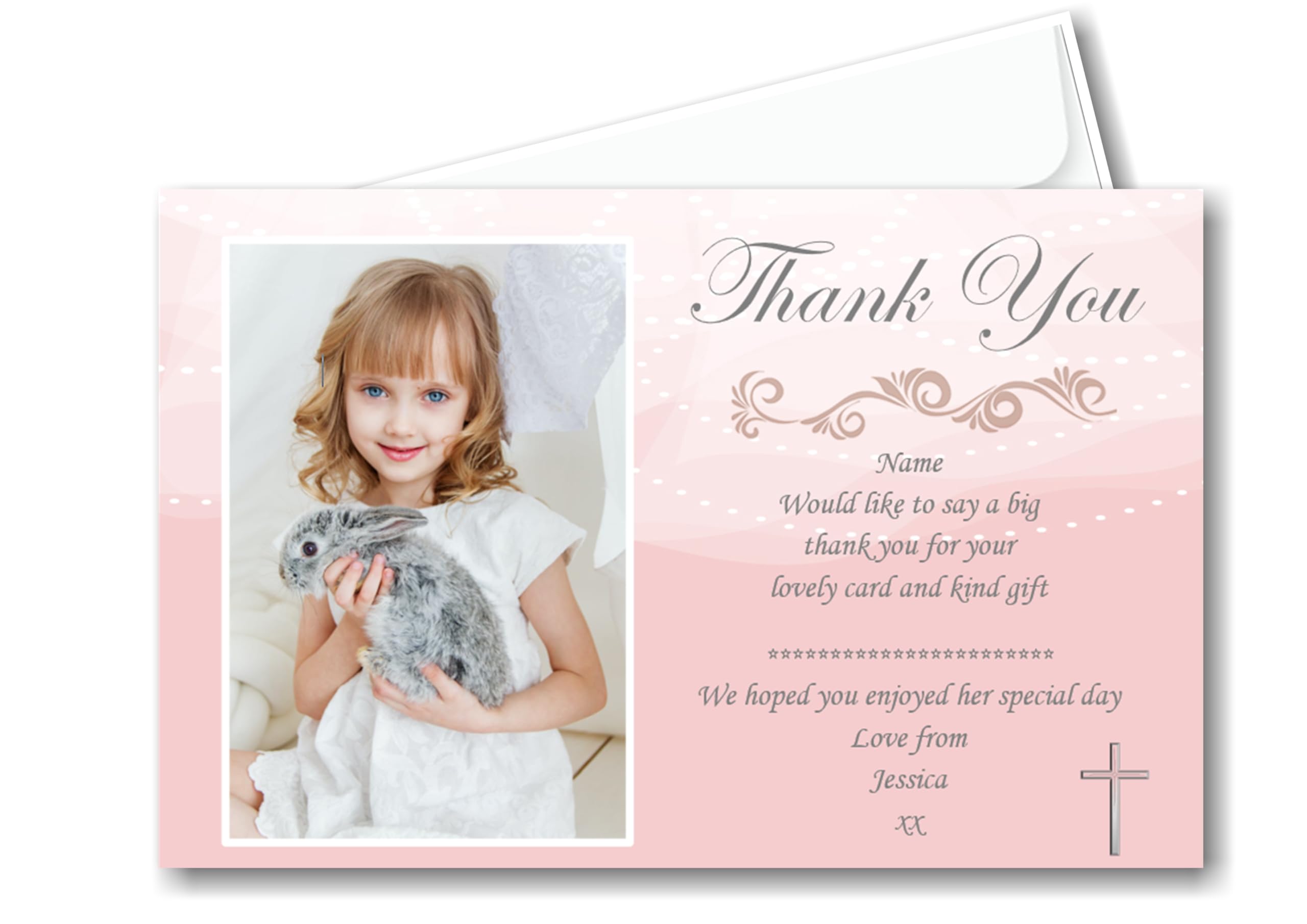 20 Personalised Girls Pink Holy Communion Thank you Cards With Envelopes TH32