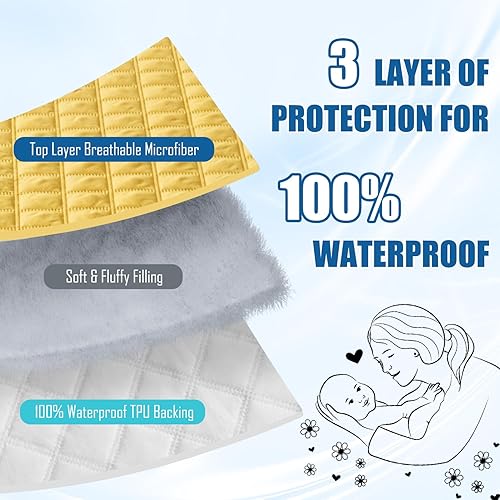 Miniatura 3 de Funda protectora de colchón impermeable color amarillo, sábana bajera acolchada con bolsillo profundo, para niños, adultos, ancianos (amarillo,