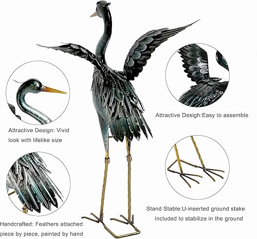 Miniatura 3 de chisheen Escultura de estatua de jardín de grúa, decoración de garza de metal, decoración al aire libre, señuelo de pájaro para patio trasero,