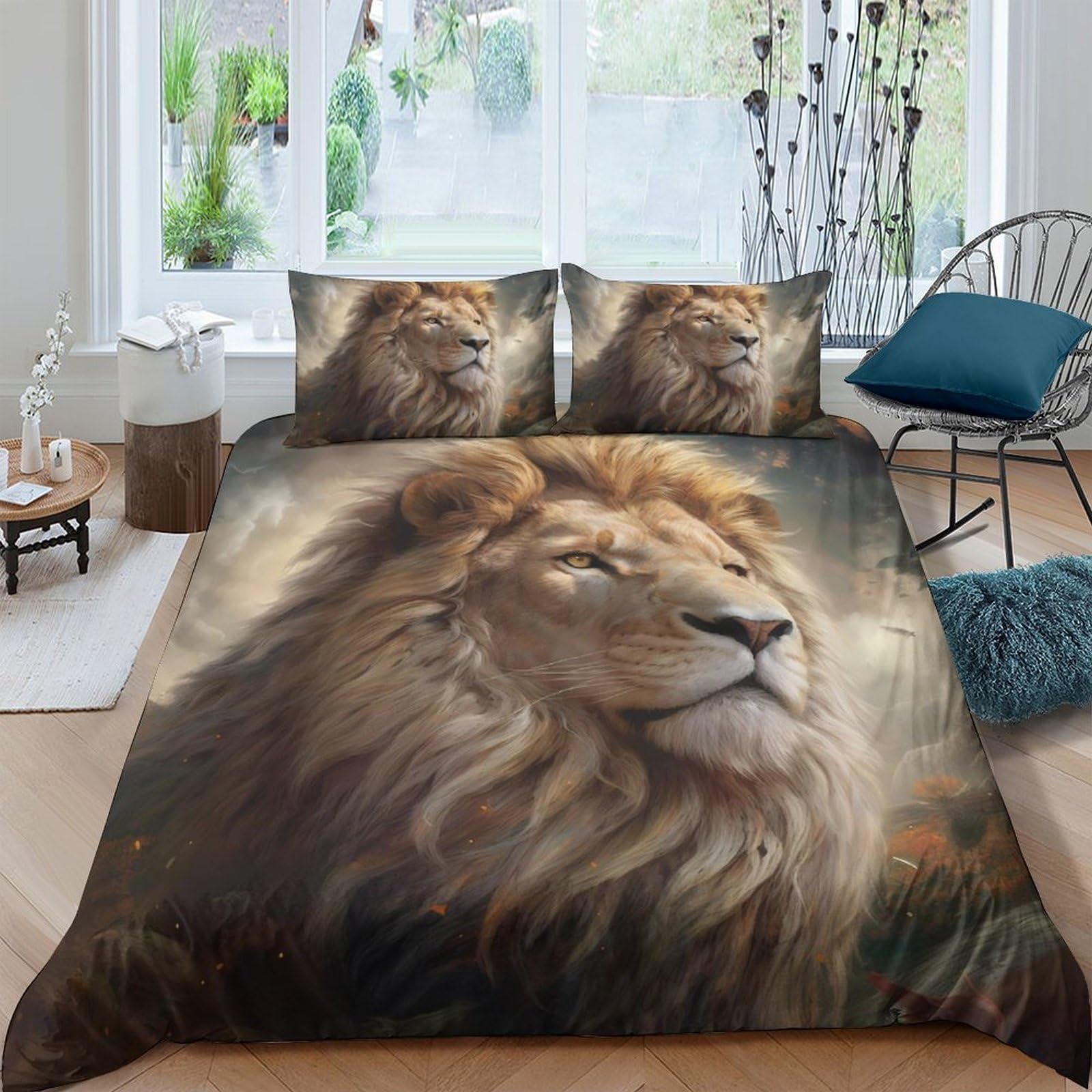 Ctjqhvkz Style-3 3D Printed Lion Portrait Fitted Sheet Microfiber Soft Breathable Jungle King Bed Cover For Bedroom Guest Room Decor Single（135X200cm）