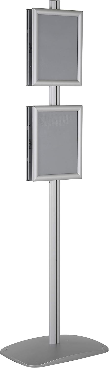 M&T Displays Free Standing Aluminum Display Stand Double Sided Document Brochure Sign Holder Front Loading Portrait Landscape Snap Frame 4x(8.5x11) inch Silver