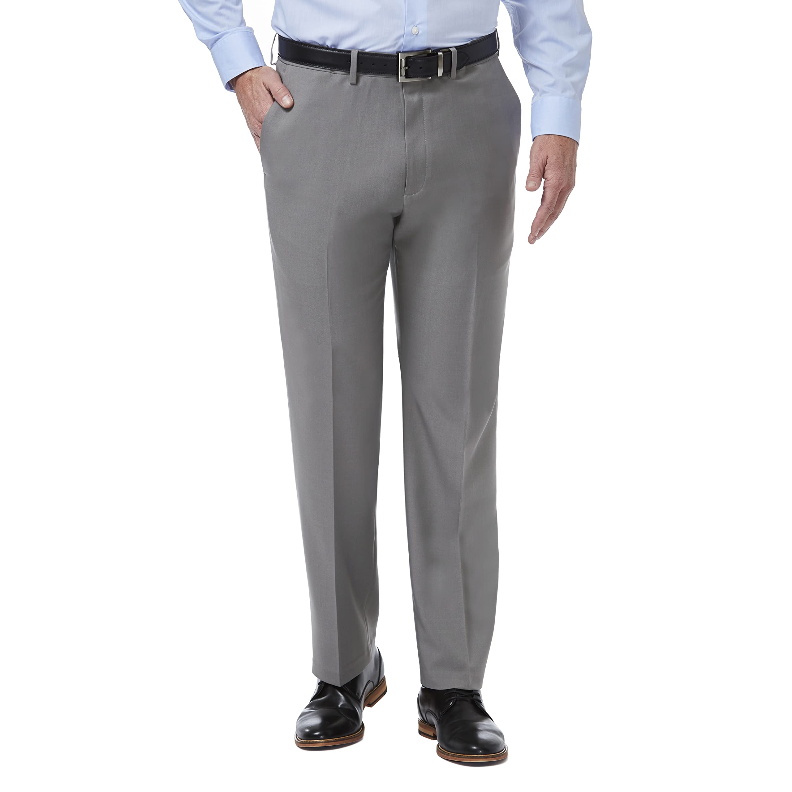 Haggar Mens Premium Comfort Classic Fit Flat Front Expandable Waist Pant Grey 40Wx32L