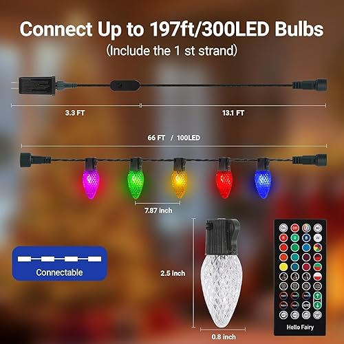 Miniatura 6 de Luces de Navidad inteligentes C9 para exteriores, 66 pies, 100 LED RGB con control remoto, sincronización de música Bluetooth con aplicación,