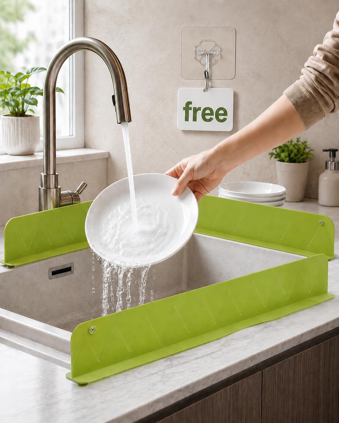 Silicone Sink Splash Guard 48cm – Flexible Sink Water Stopper Strip for Kitchen Slab & Bathroom Basin, Easy to Clean Cut-to-Fit Edge Protector (Pack of 4)