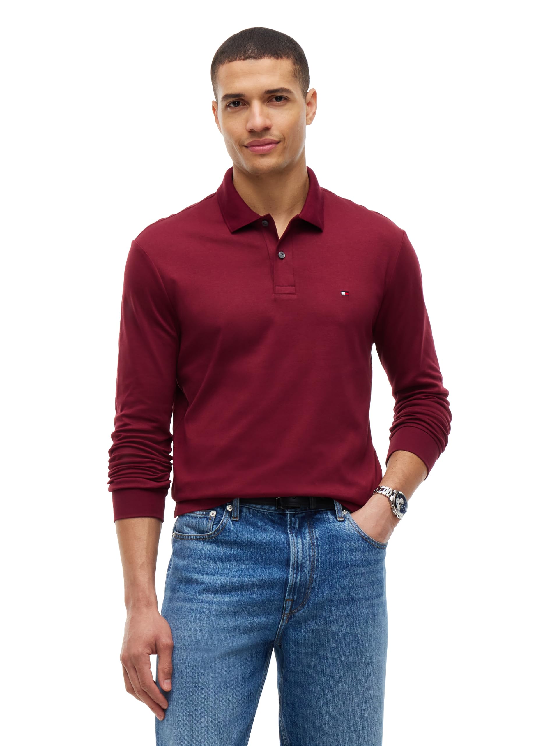 Tommy Hilfiger Men's Long Sleeve Casual Polo Shirts in Regular Fit with Liquid Cotton