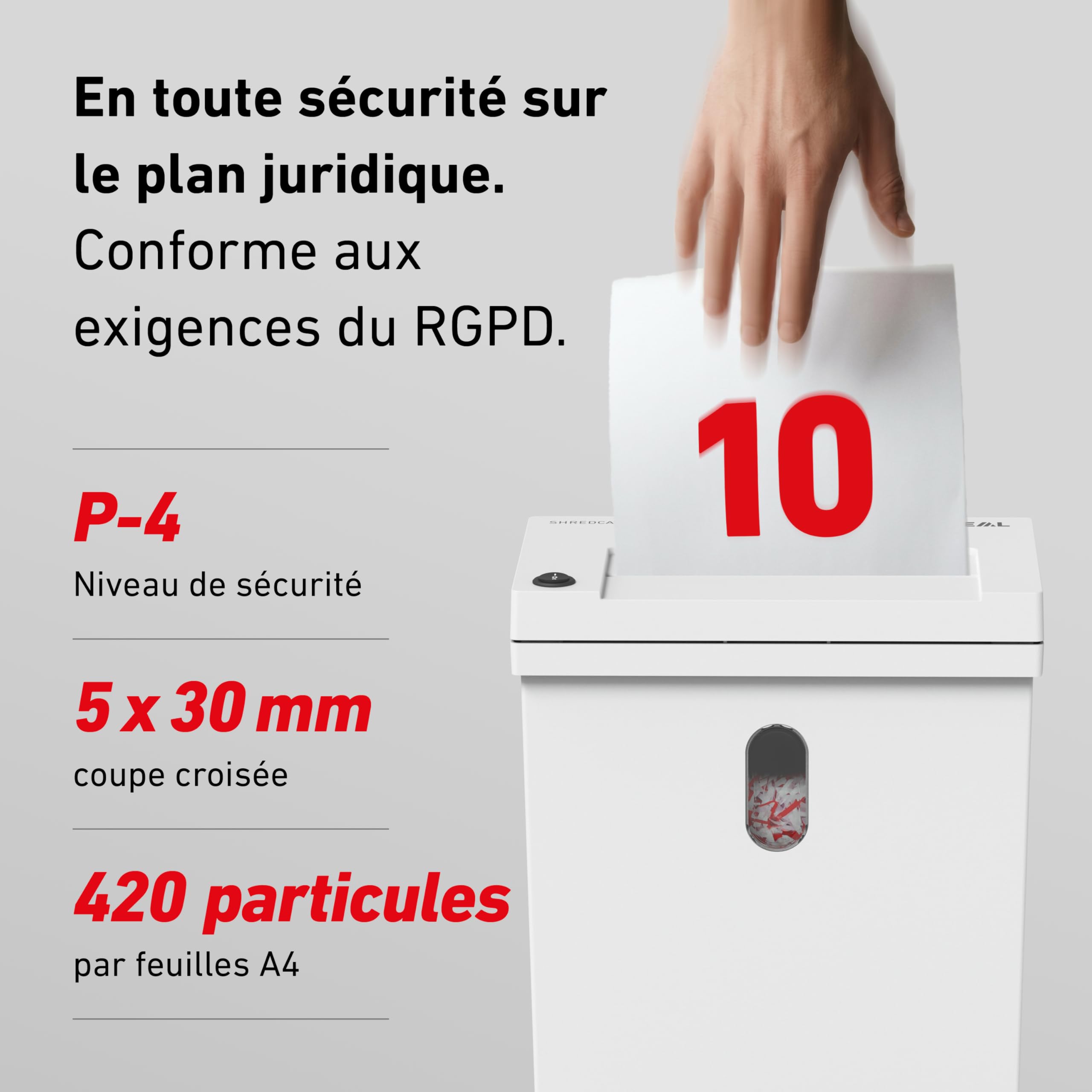 IDEAL Shredcat 8100 CC - Destructeur de Papier 10-12 Feuilles, Niveau de sécurité P-4, Coupe croisée 5x30 mm, 20 litres, Conforme RGPD, Silencieux et Puissant
