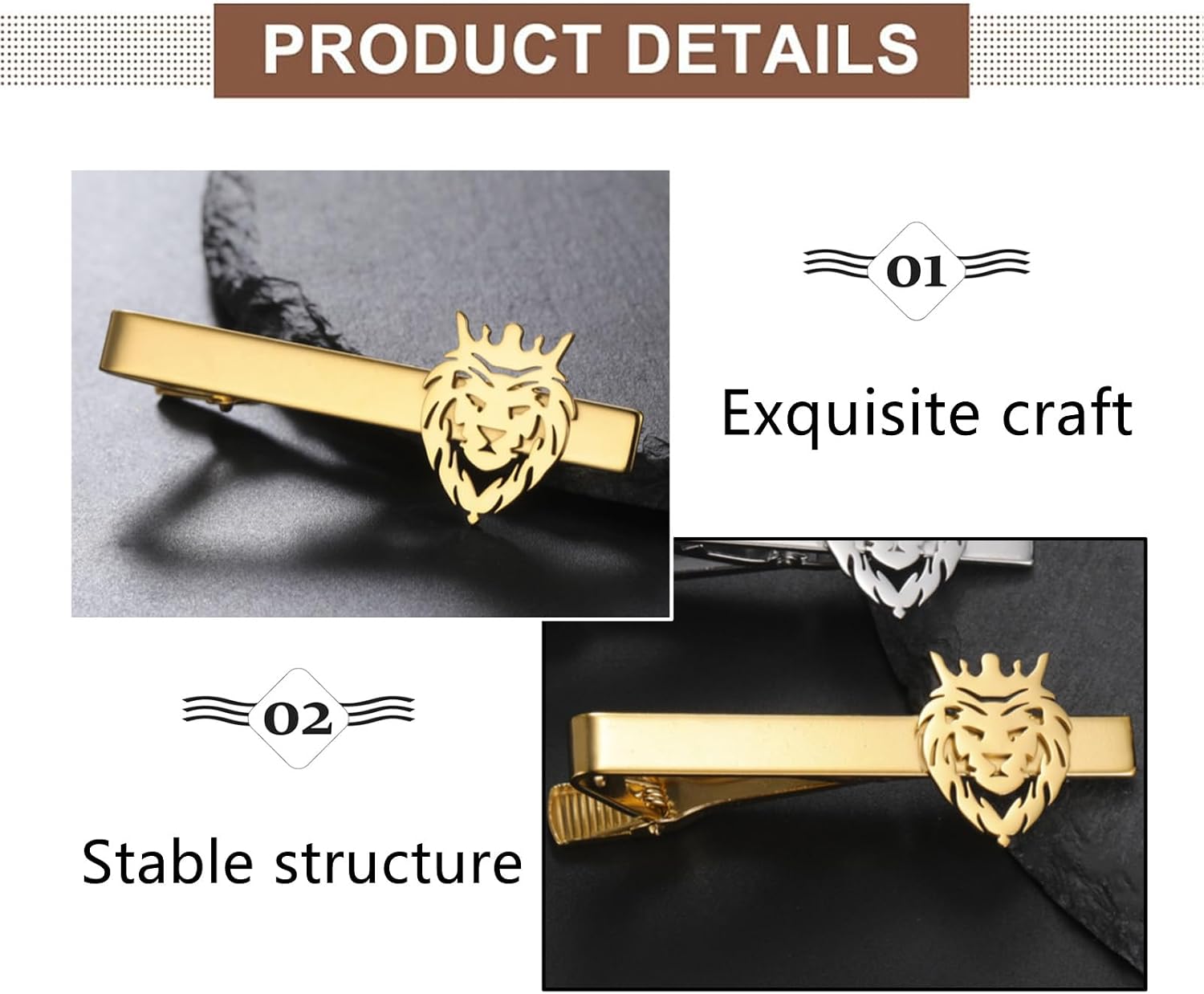 1 Pcs Tie Pin Exquisite Stainless Steel Lion King Crown Gold Tie Clip for Men Accessories, Banquets, Business, Weddings and Other Formal Occasions