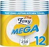Foxy Mega Kitchen Roll (Pack of 12) – Long-Lasting 2-Ply Kitchen Towels with Absorbent Vortex Embossing - 1,500 Extra Large Sheets - Food Safe & Microwave Friendly – FSC® Certified