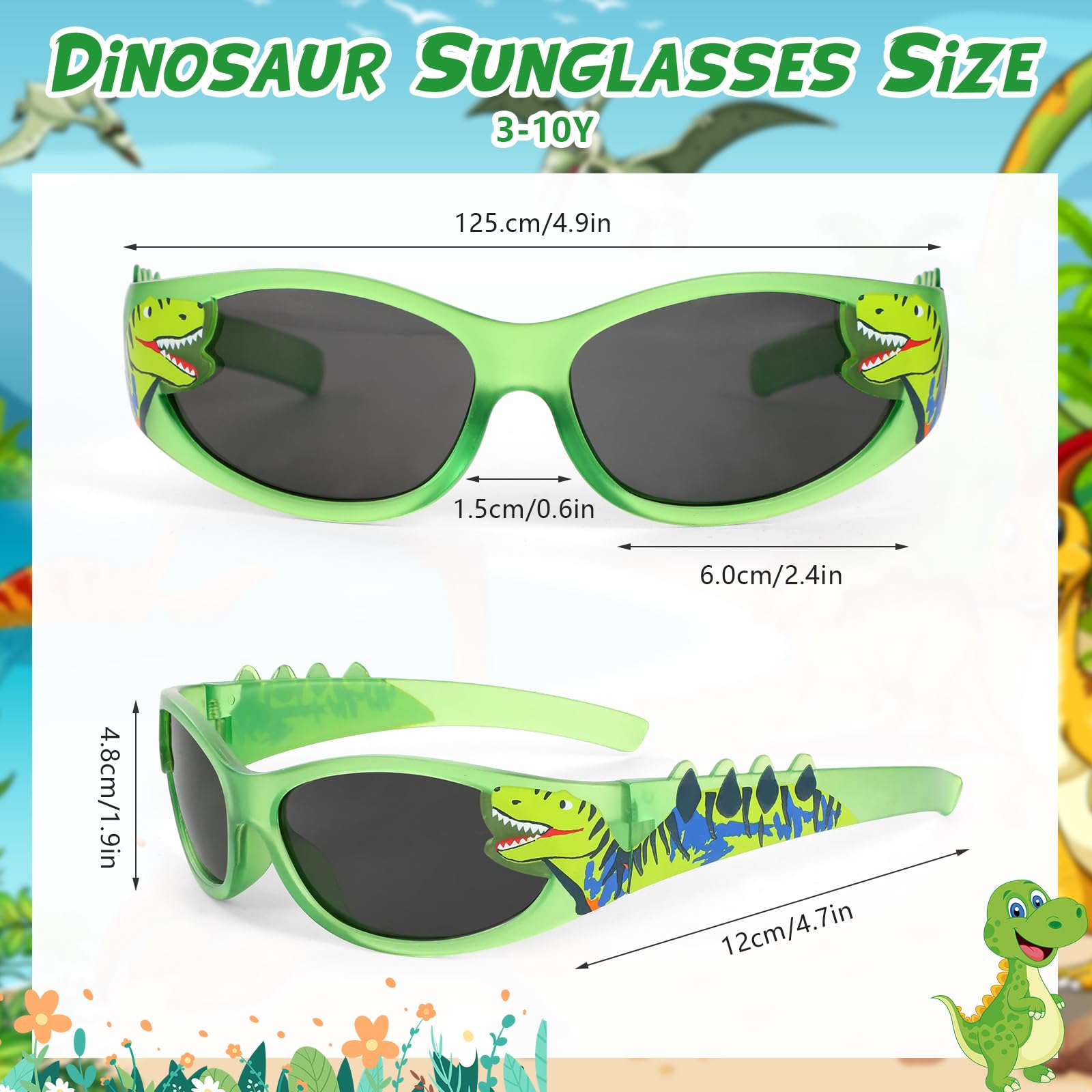 Hifot Sonnenbrille Kinder Jungen Mädchen, Dinosaurier Sonnenbrille Jungen 3-10 Jahren, Mode Kindersonnenbrille Fahrradbrille Kinder Sonnenbrillen mit UV-Schutz, für Ferien Strand Freien Sommer Sport