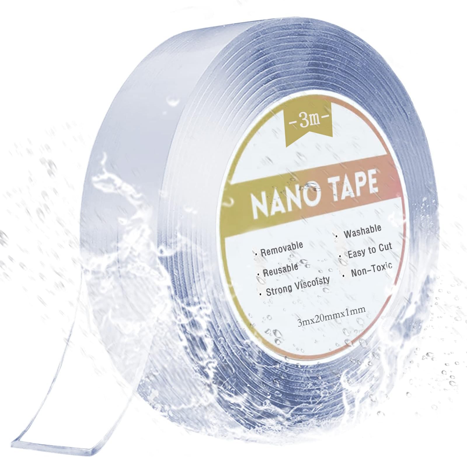 ILLUVA Nano Double Sided Adhesive Tape, 9.8 FT Reusable Washable Traceless Strong Sticky Self Adhesive Tape for Picture Hanging, Carpet Fixing