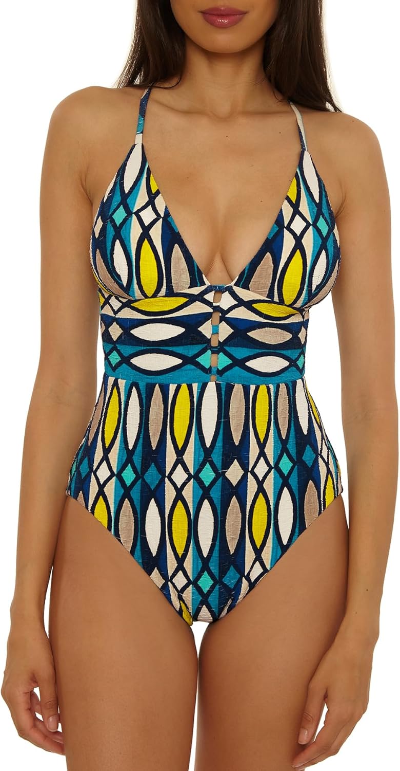 Trina Turk Womens Paros Empire One Piece Swimsuit, Adjustable, Bathing Suits for Women