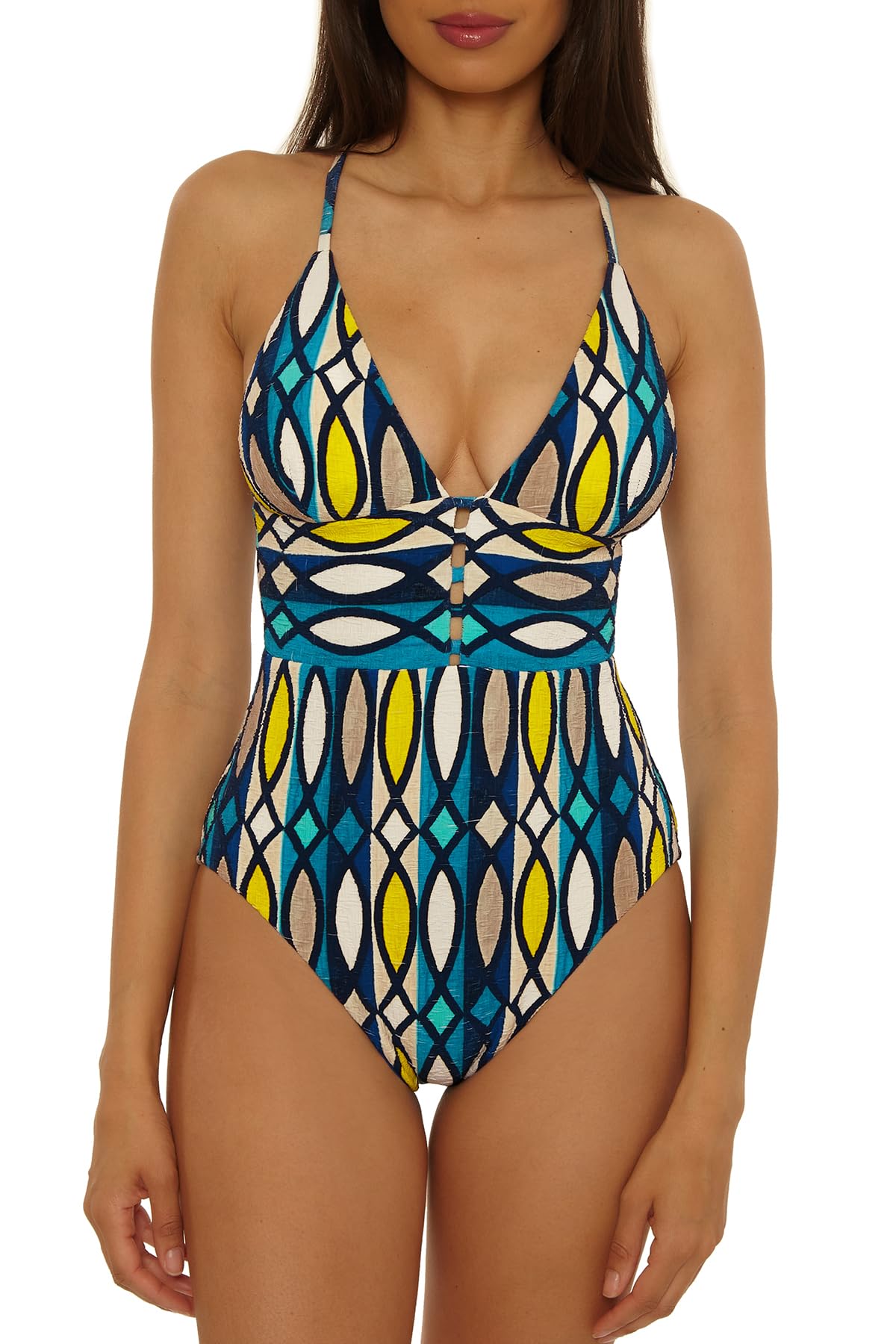 Trina Turk Womens Paros Empire One Piece Swimsuit Adjustable Bathing Suits for Women