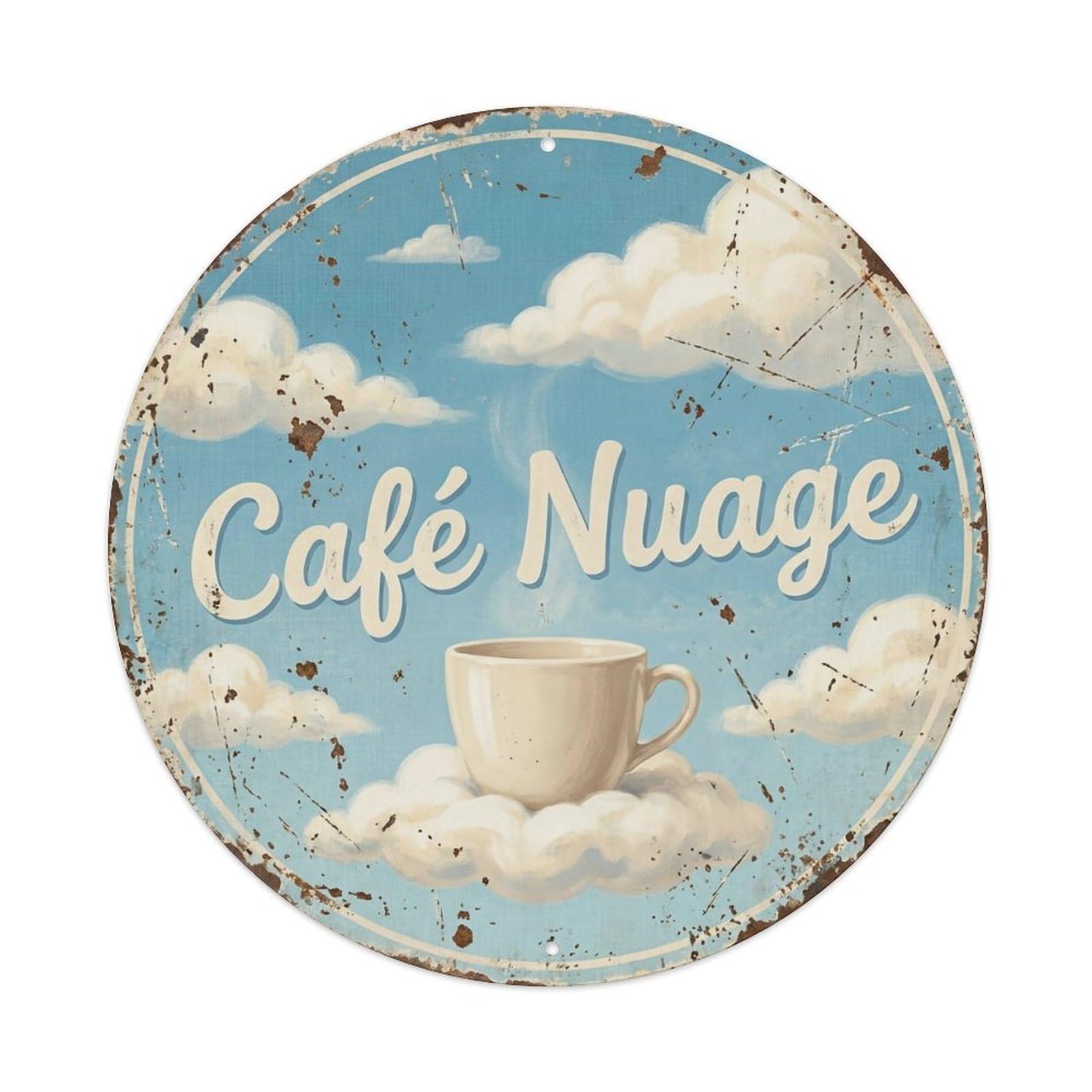 Cloud Fluffy Kitchen Cafe Metal Tin Sign Plaque Wall Decor for Cafe, Club, Garden Round Metal Poster 8x8Inch