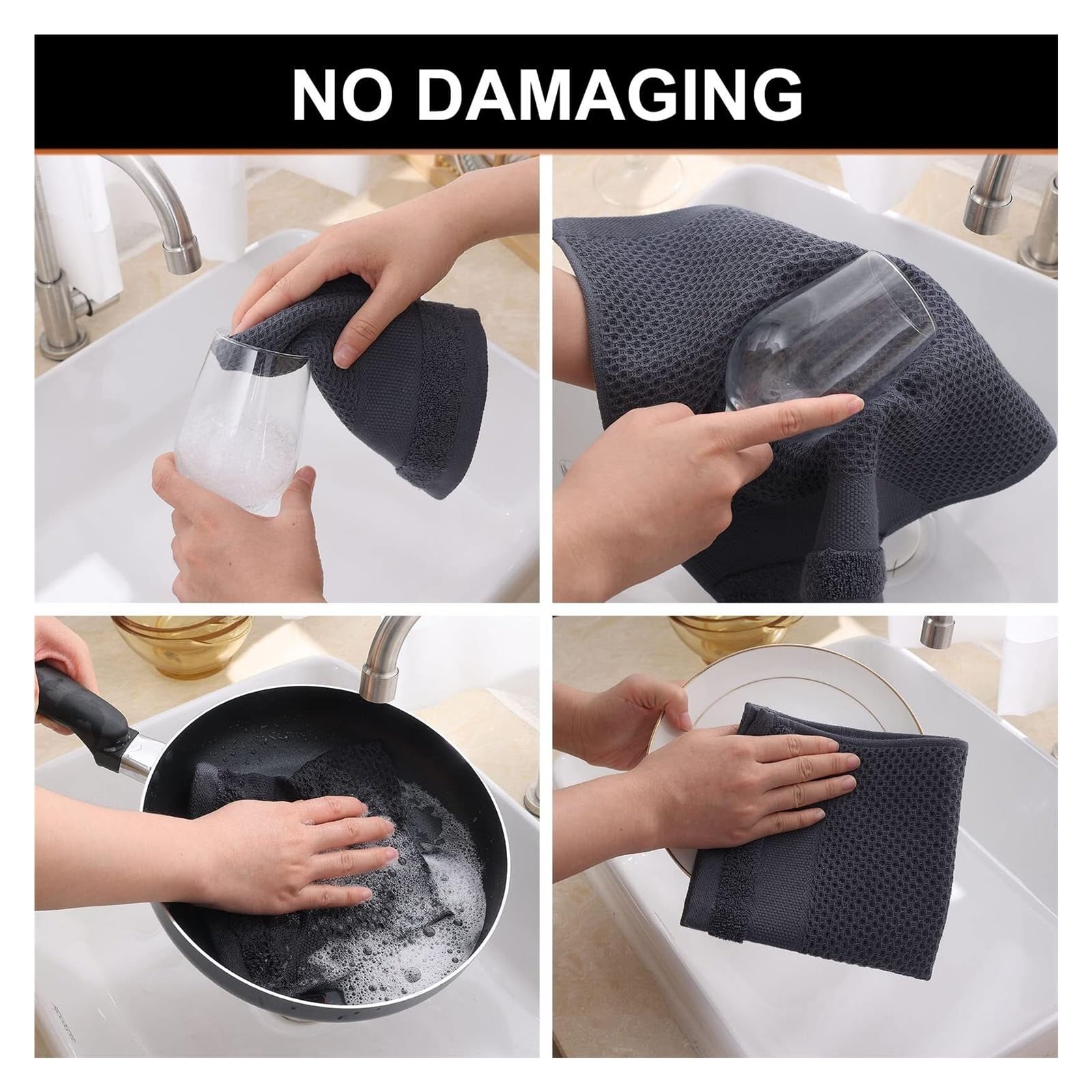 Toallas de Cocina de Algodon, Panos absorbentes Tipo Panal | Panos transpirables y lavables para limpieza de cocina(Black,33X72cm-6pcs)
