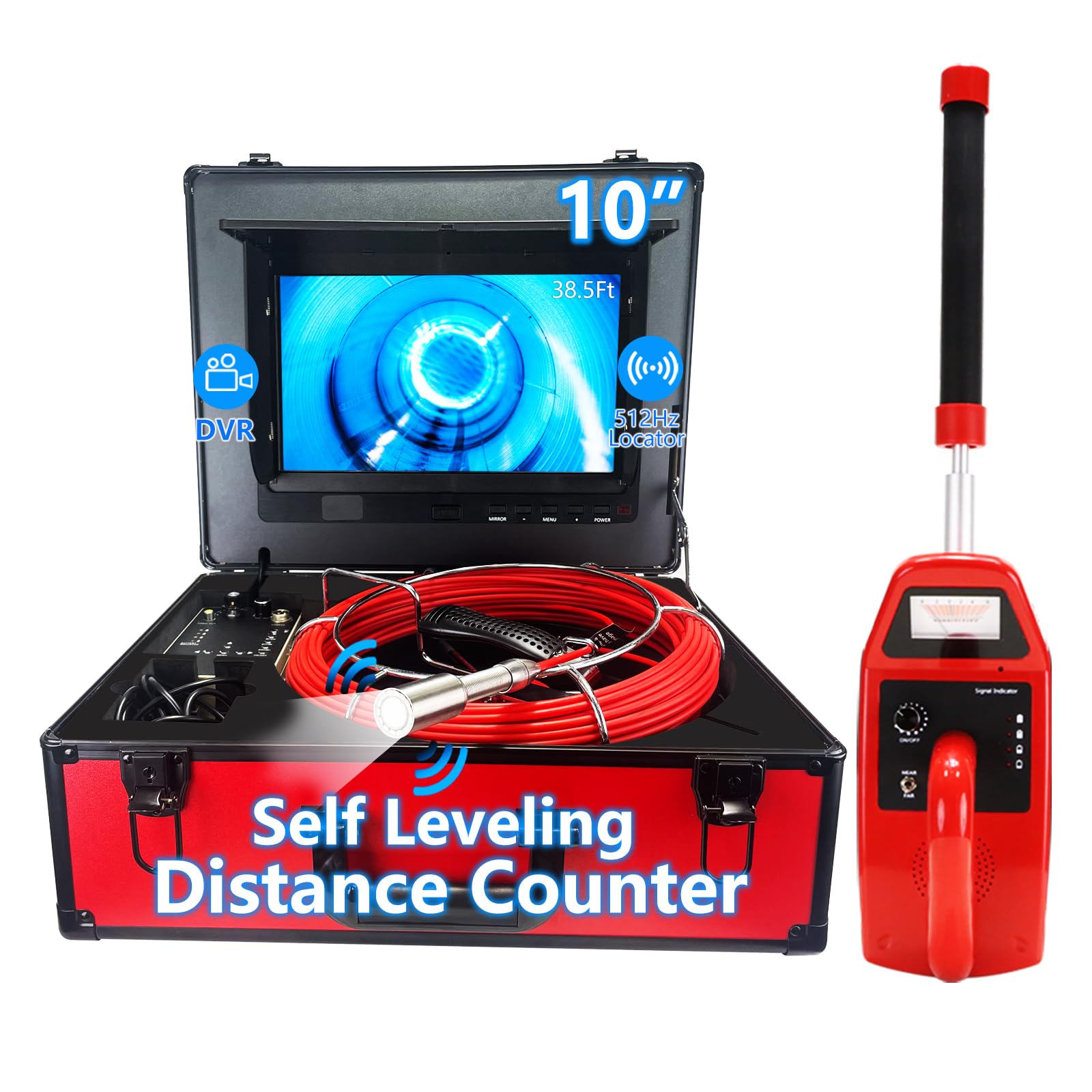 Danculpe Sewer Camera with Locator, Self-Leveling, 100FT/30M, 10'' HD Pipe Drain Inspection Camera with DVR, Distance Counter, IP68 Plumbing Snake