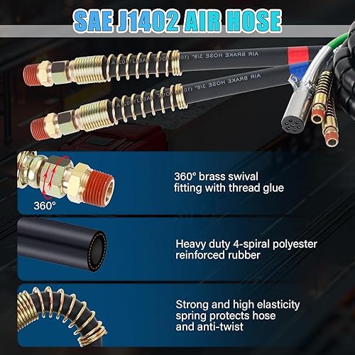 Miniatura 12 de 3 en 1 de 15 pies de longitud, resistente, 7 vías, camión, tractor, remolque, cable eléctrico, cable de envoltura de cable ABS y manguera de línea